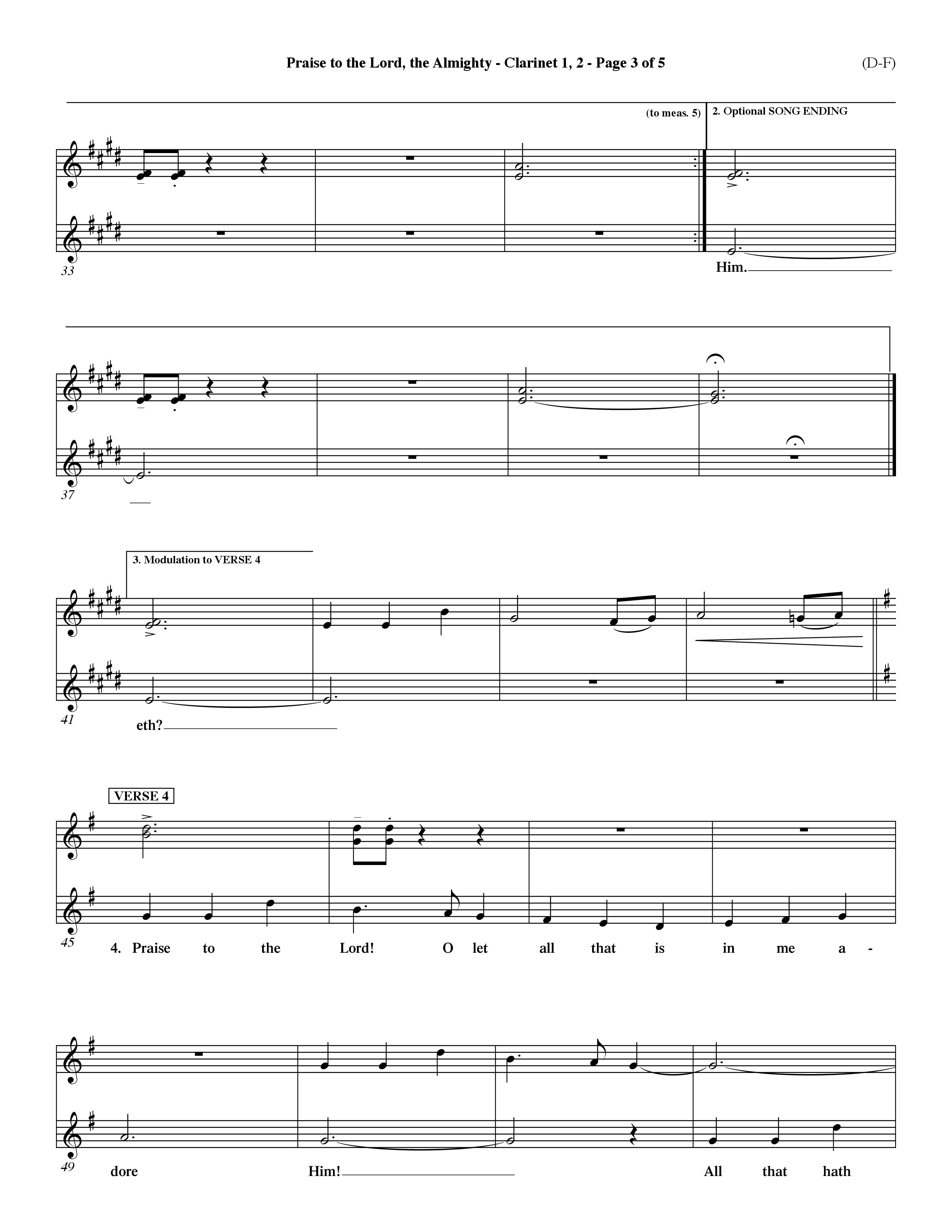 Praise To The Lord The Almighty (Choral Anthem SATB) Clarinet 1/2 (Word Music Choral / Arr. Travis Cottrell / Orch. Dave Williamson / Orch. Keith Christopher)