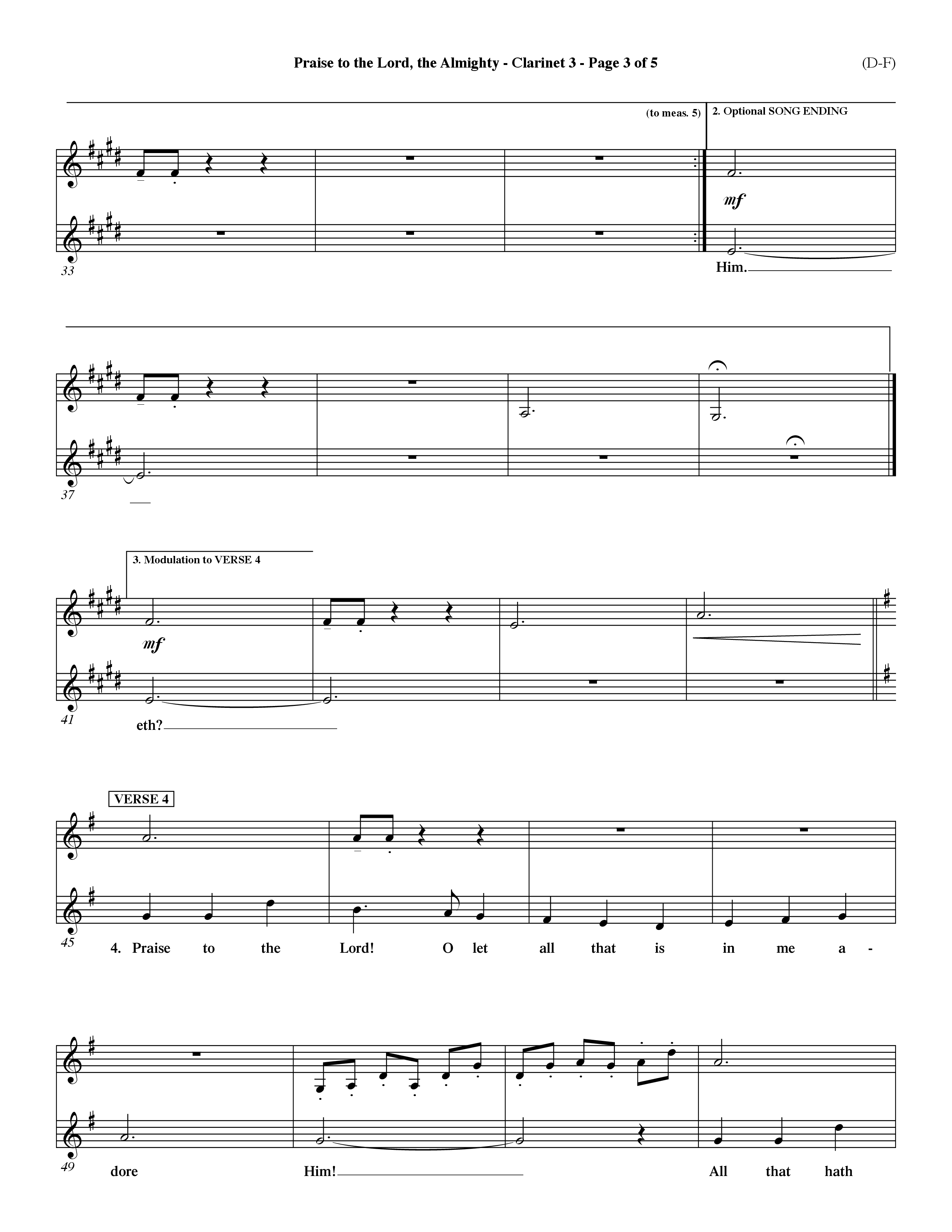 Praise To The Lord The Almighty (Choral Anthem SATB) Clarinet 3 (Word Music Choral / Arr. Travis Cottrell / Orch. Dave Williamson / Orch. Keith Christopher)