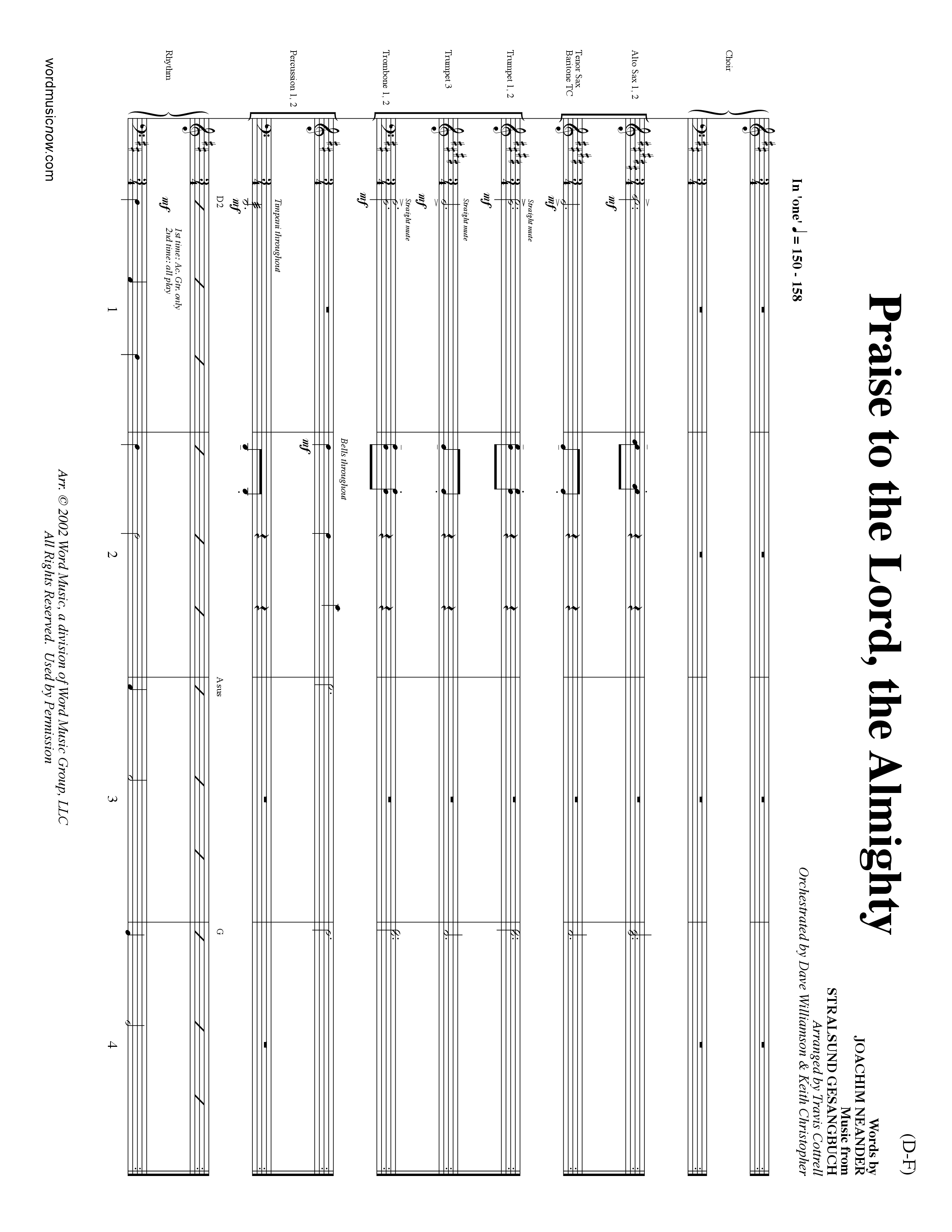 Praise To The Lord The Almighty (Choral Anthem SATB) PraiseBand (incl. Brass) (Word Music Choral / Arr. Travis Cottrell / Orch. Dave Williamson / Orch. Keith Christopher)