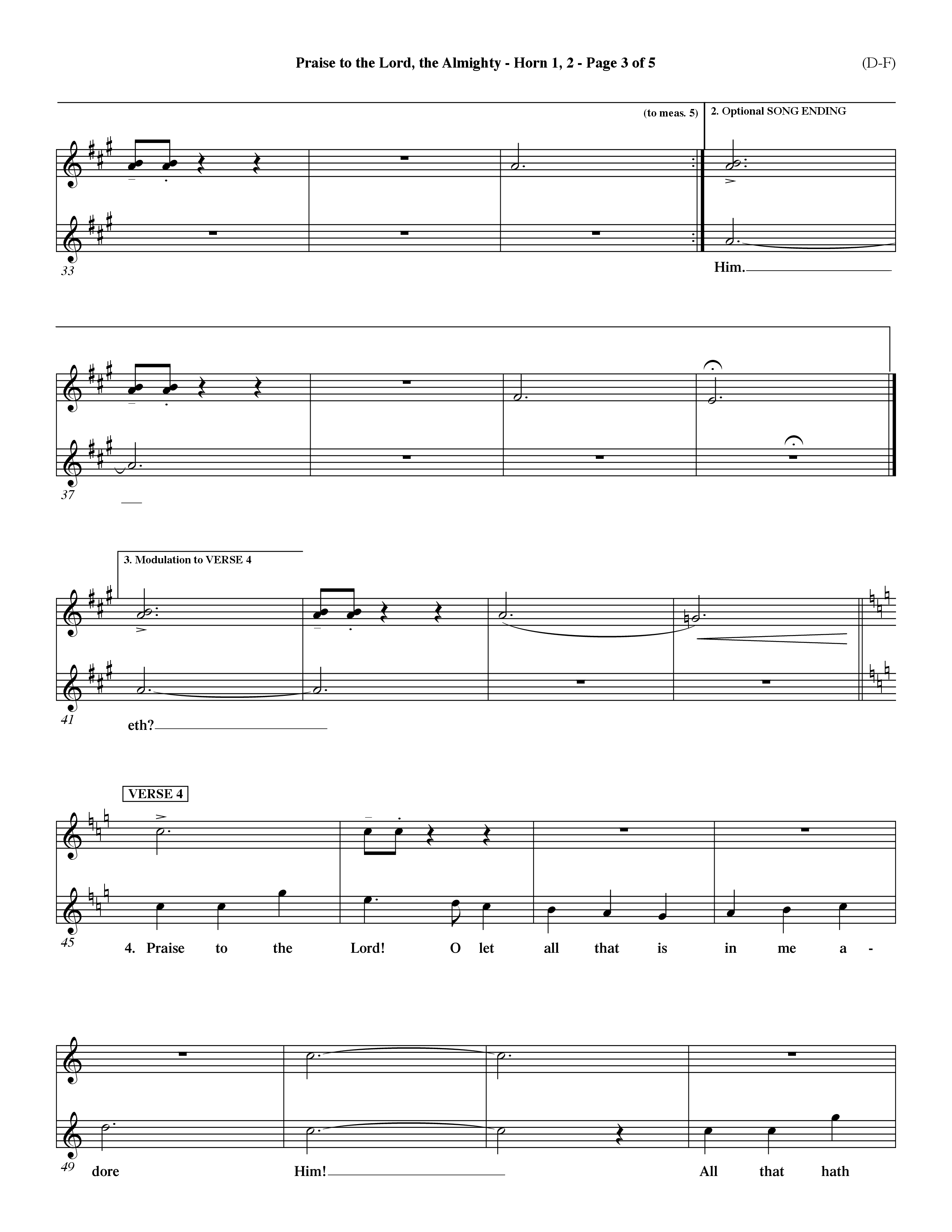 Praise To The Lord The Almighty (Choral Anthem SATB) French Horn (Word Music Choral / Arr. Travis Cottrell / Orch. Dave Williamson / Orch. Keith Christopher)