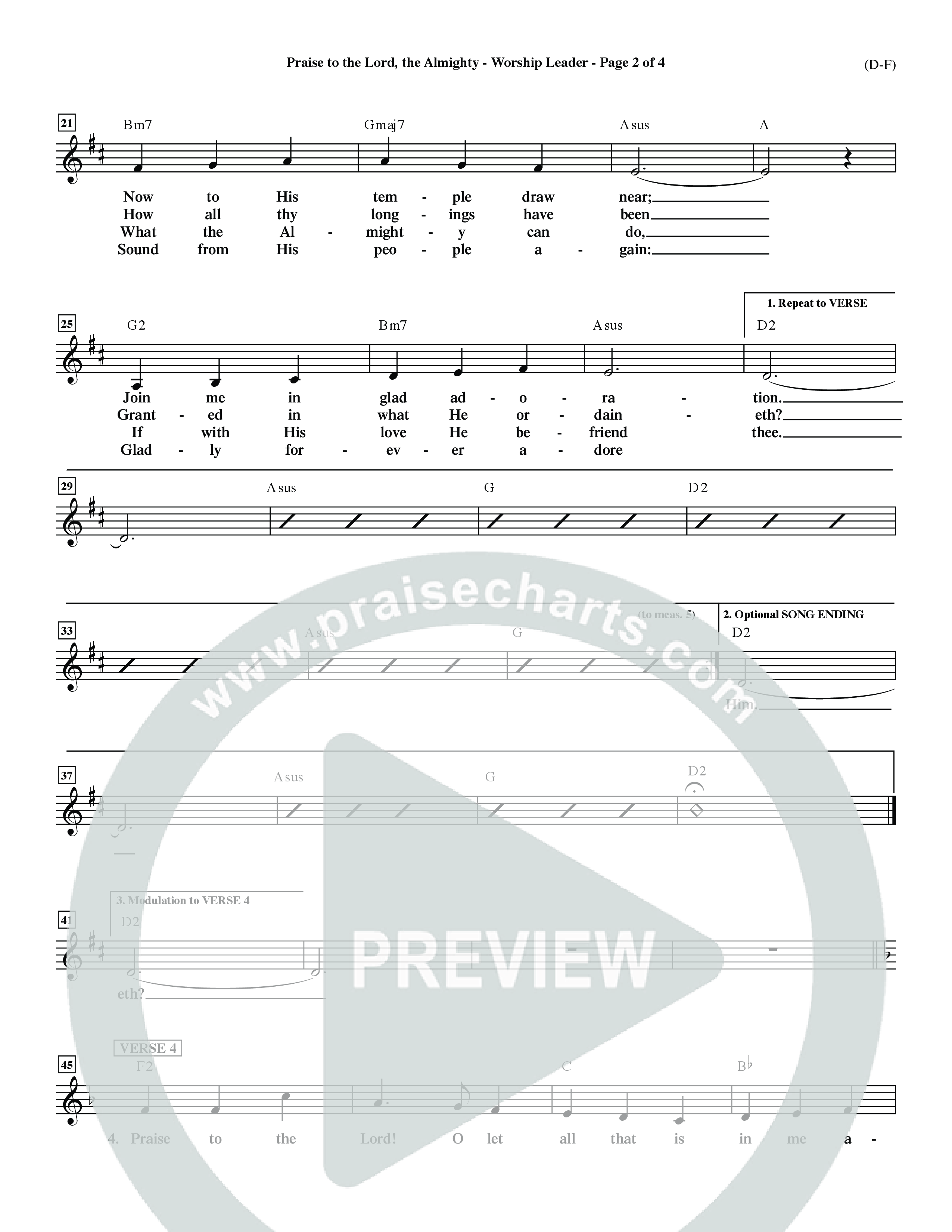 Praise To The Lord The Almighty (Choral Anthem SATB) Lead Sheet (Mel) (Word Music Choral / Arr. Travis Cottrell / Orch. Dave Williamson / Orch. Keith Christopher)