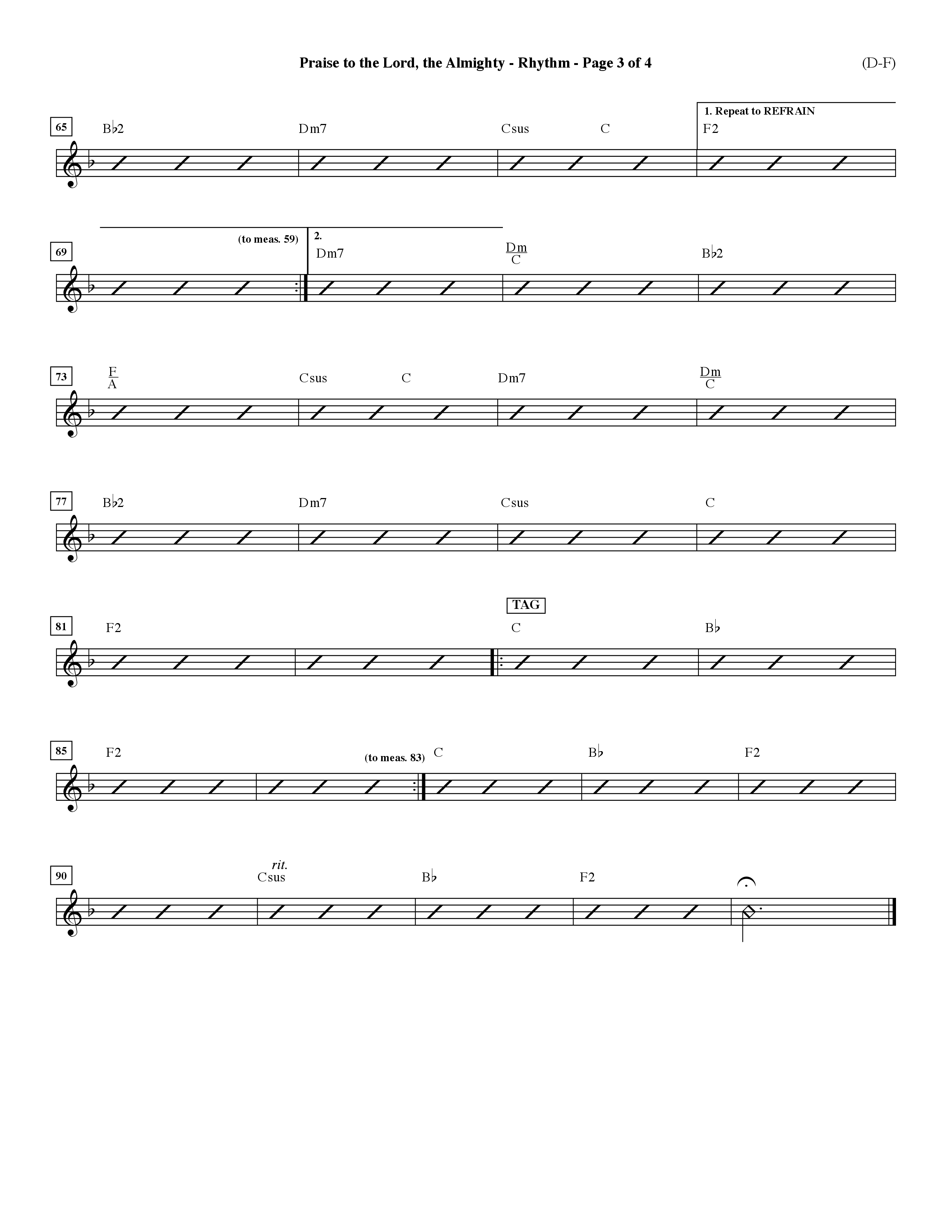 Praise To The Lord The Almighty (Choral Anthem SATB) Rhythm Chart (Word Music Choral / Arr. Travis Cottrell / Orch. Dave Williamson / Orch. Keith Christopher)