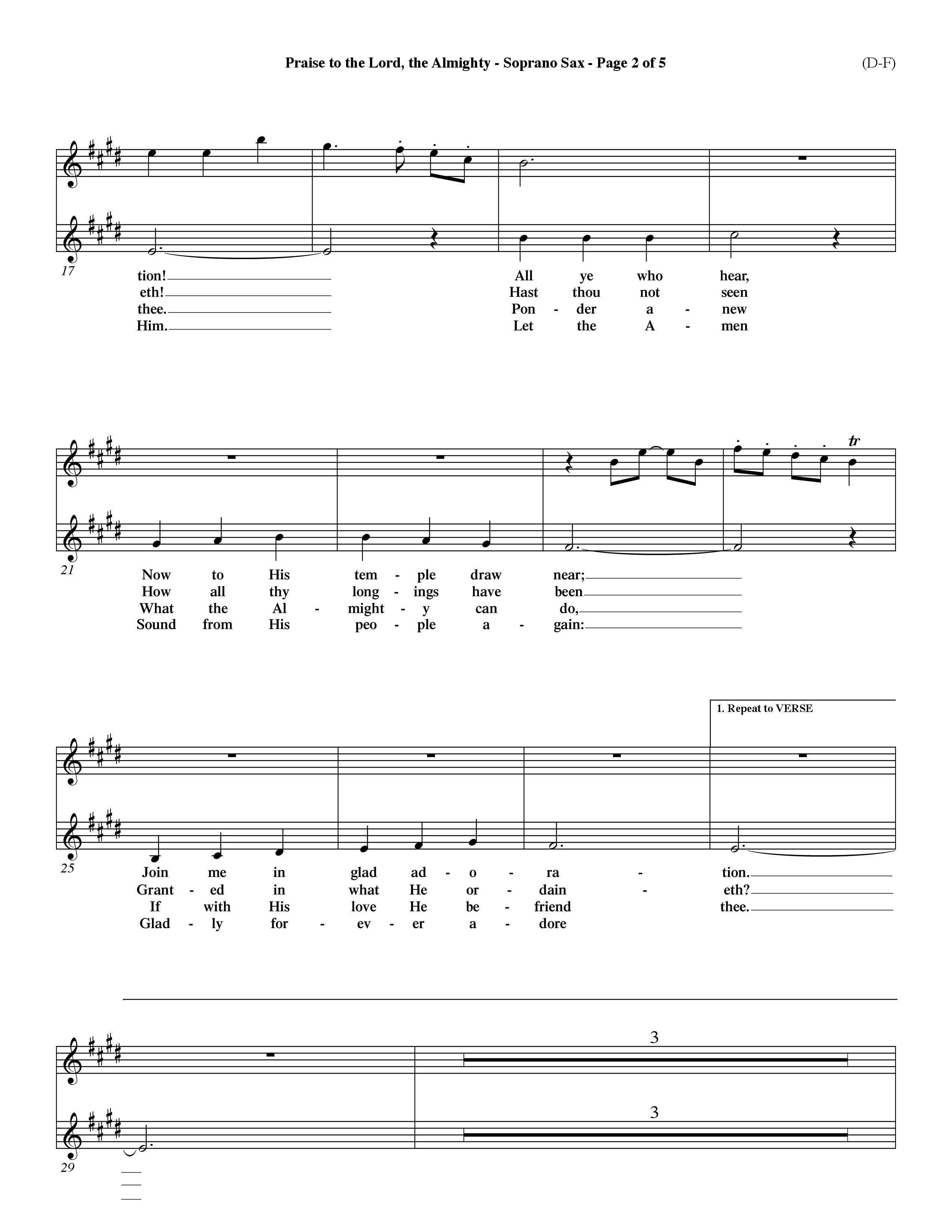 Praise To The Lord The Almighty (Choral Anthem SATB) Saxophone (Word Music Choral / Arr. Travis Cottrell / Orch. Dave Williamson / Orch. Keith Christopher)