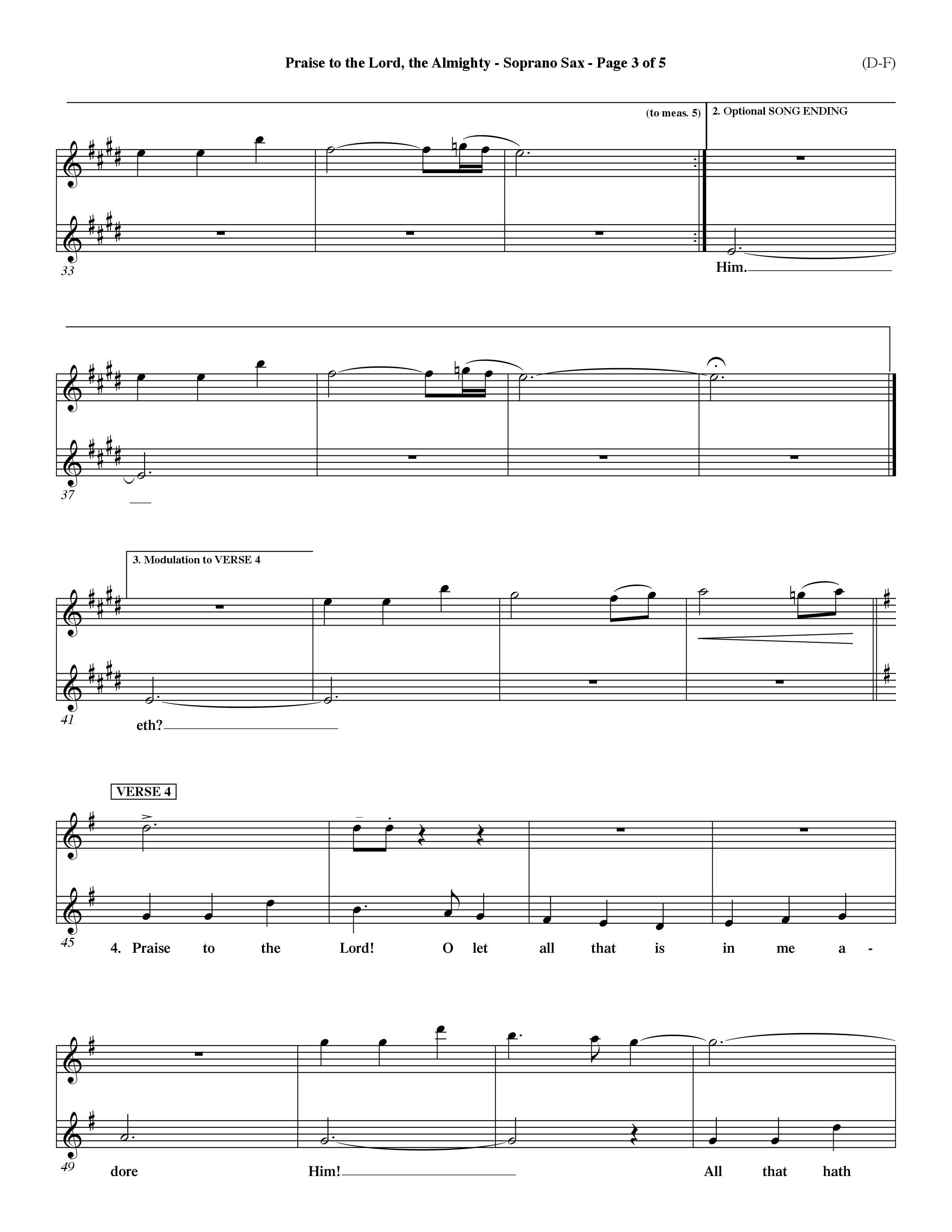 Praise To The Lord The Almighty (Choral Anthem SATB) Saxophone (Word Music Choral / Arr. Travis Cottrell / Orch. Dave Williamson / Orch. Keith Christopher)