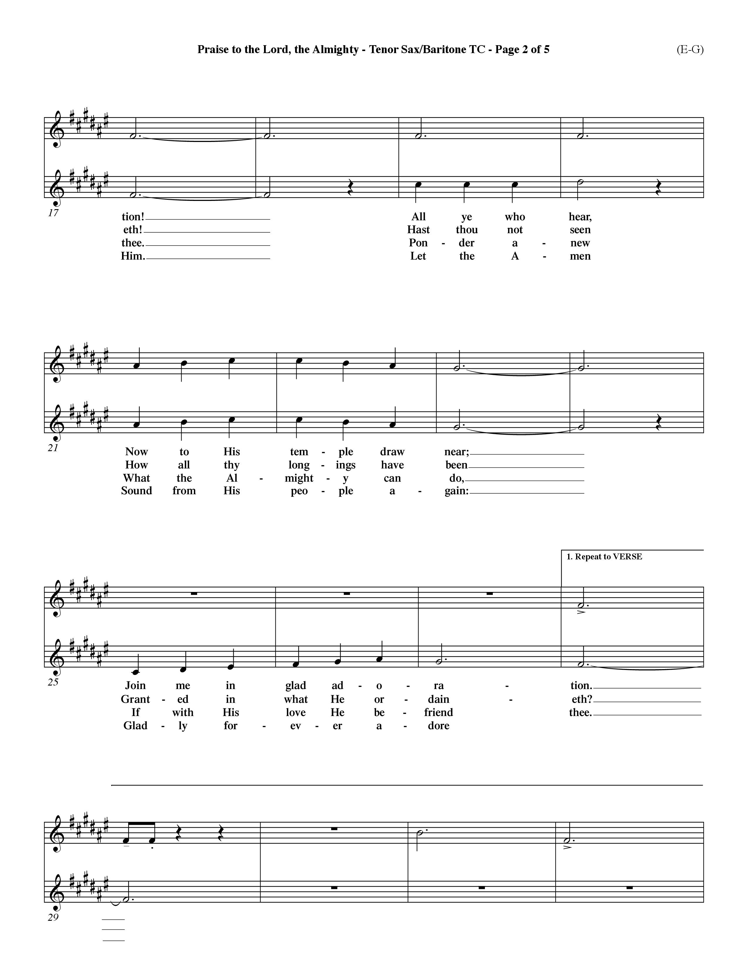 Praise To The Lord The Almighty (Choral Anthem SATB) Tenor Sax/Baritone T.C. (Word Music Choral / Arr. Travis Cottrell / Orch. Dave Williamson / Orch. Keith Christopher)
