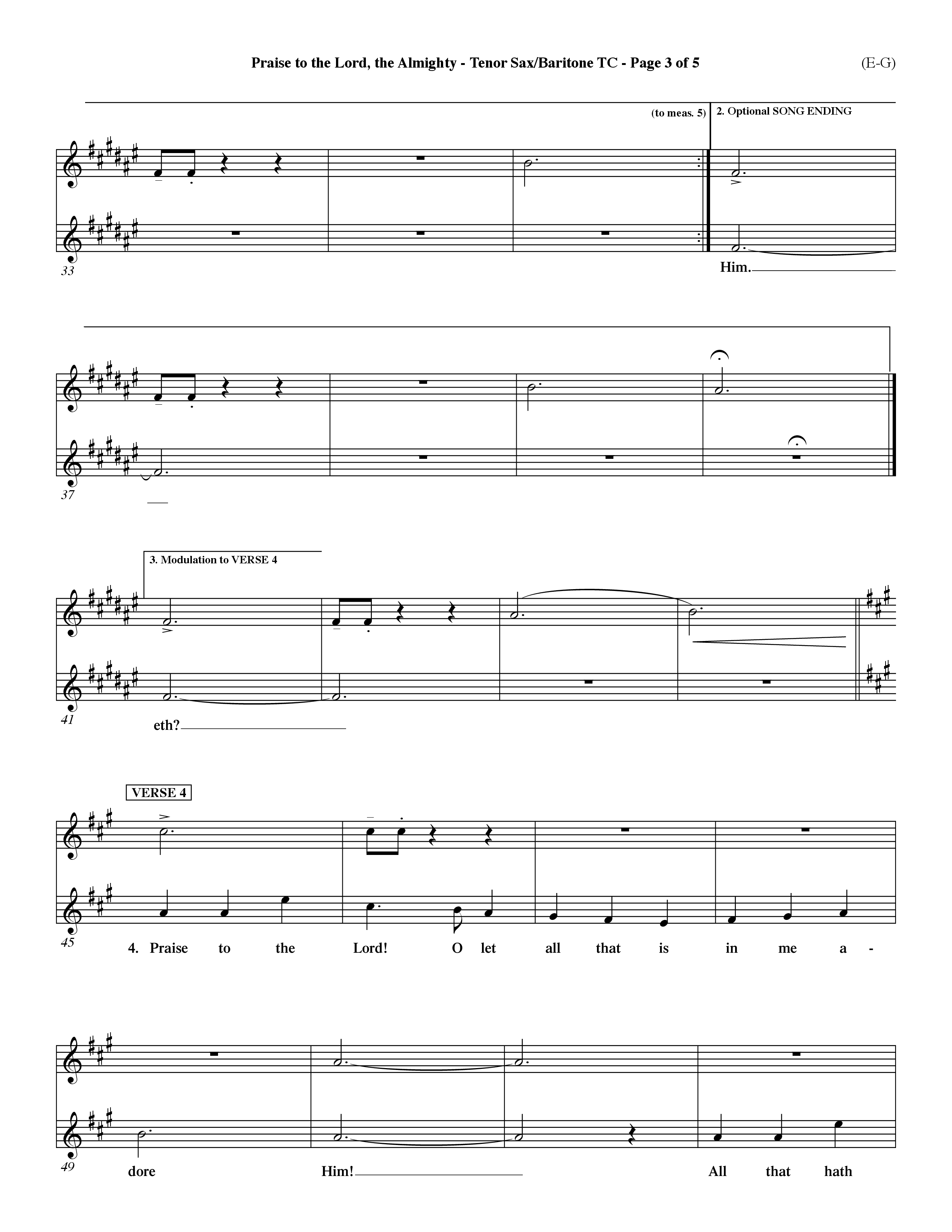 Praise To The Lord The Almighty (Choral Anthem SATB) Tenor Sax/Baritone T.C. (Word Music Choral / Arr. Travis Cottrell / Orch. Dave Williamson / Orch. Keith Christopher)