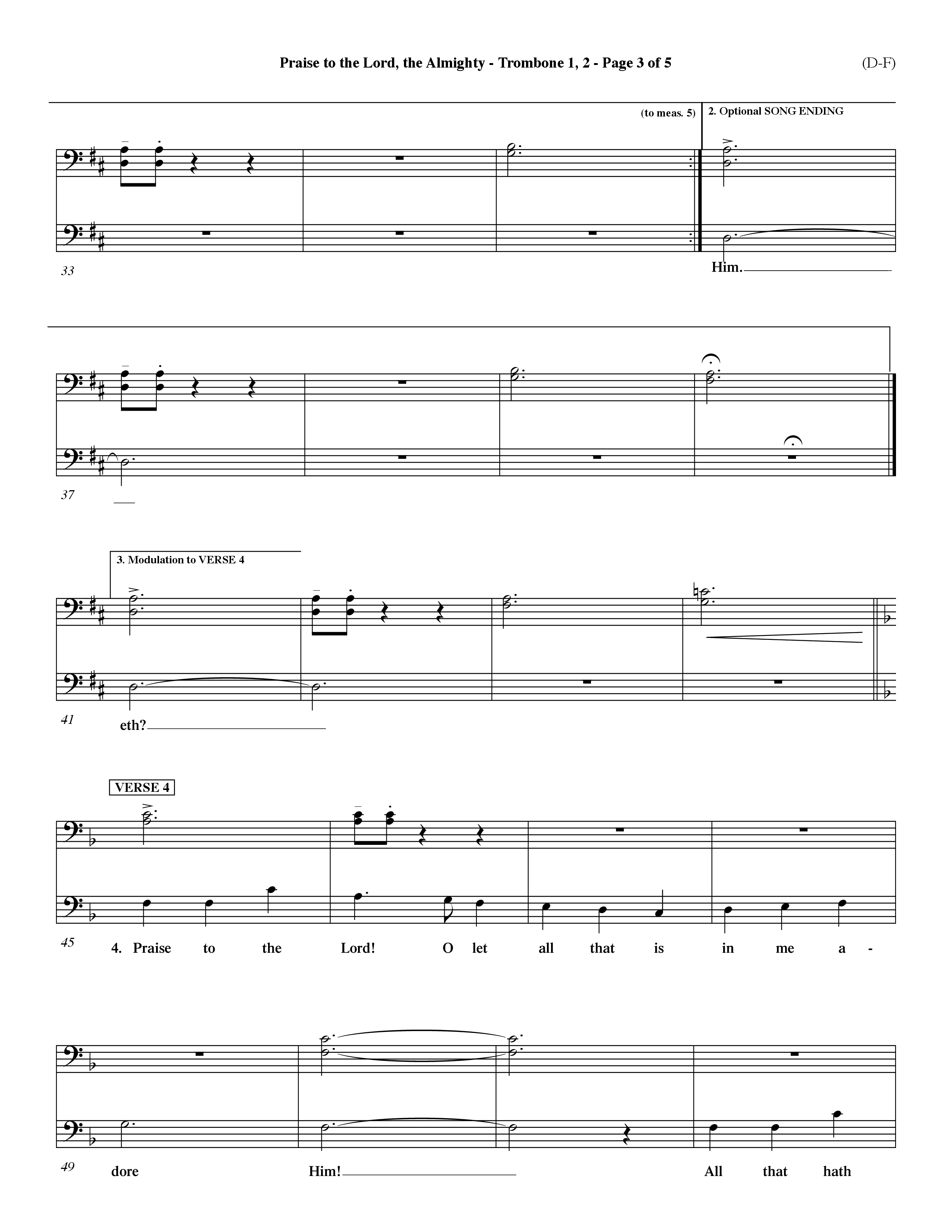 Praise To The Lord The Almighty (Choral Anthem SATB) Trombone 1/2 (Word Music Choral / Arr. Travis Cottrell / Orch. Dave Williamson / Orch. Keith Christopher)