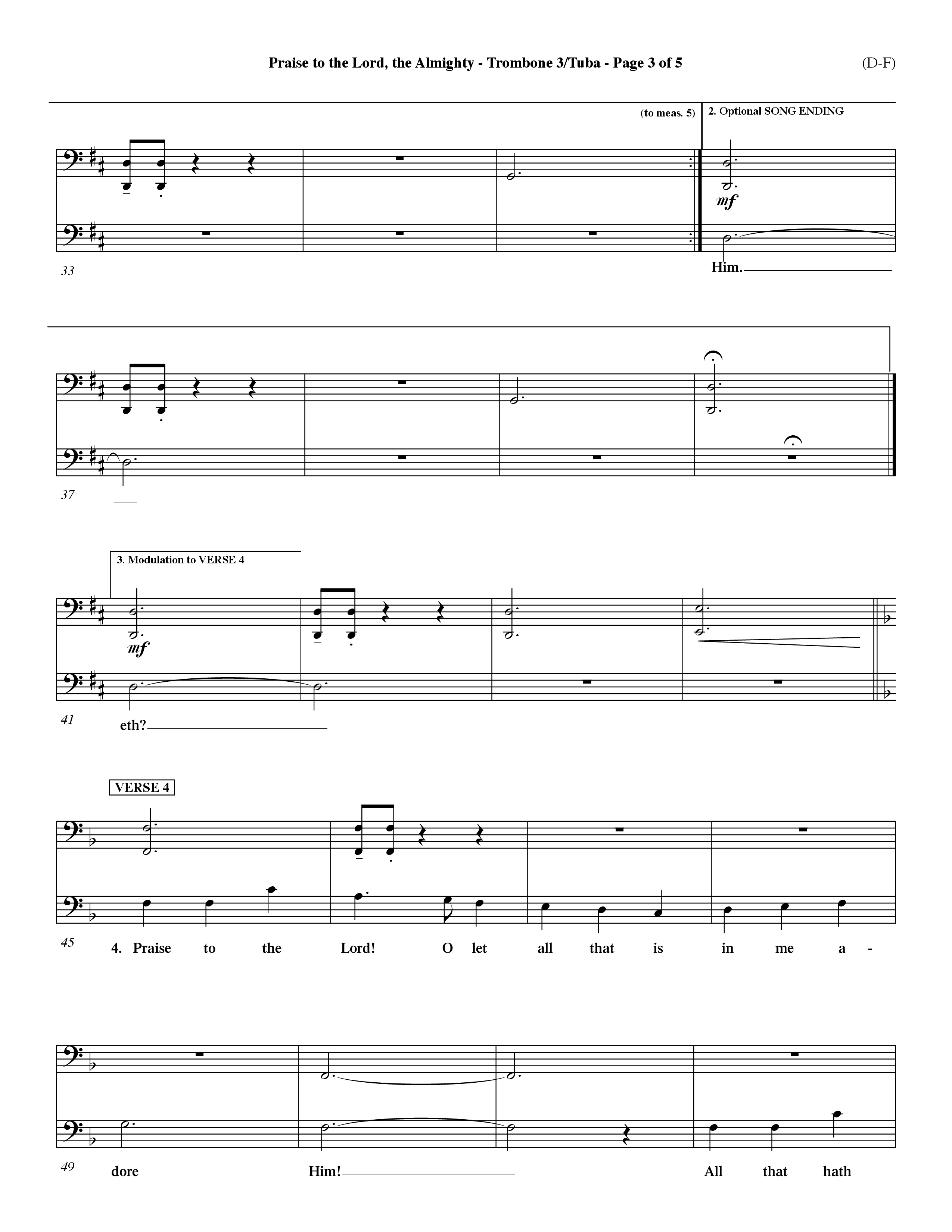 Praise To The Lord The Almighty (Choral Anthem SATB) Trombone 3/Tuba (Word Music Choral / Arr. Travis Cottrell / Orch. Dave Williamson / Orch. Keith Christopher)