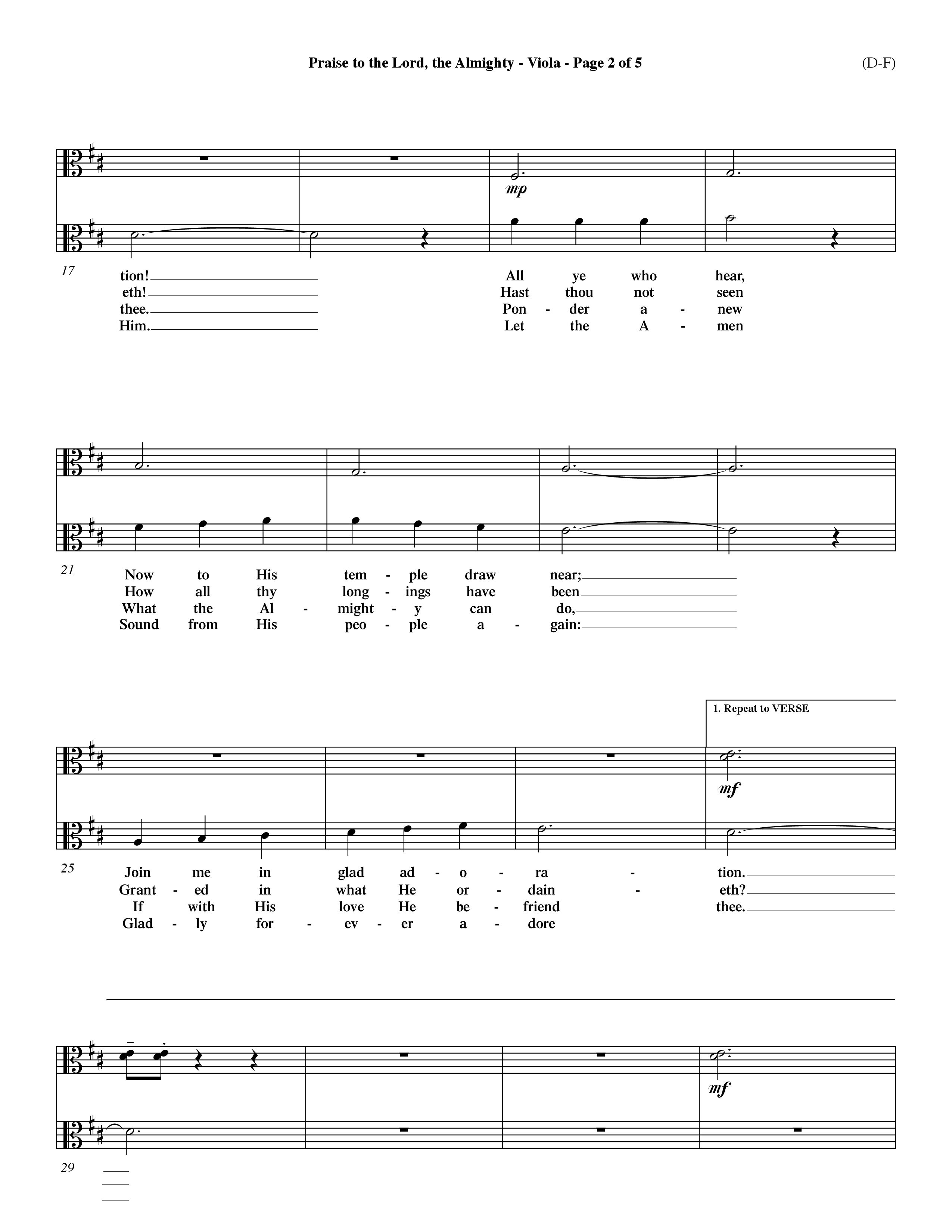 Praise To The Lord The Almighty (Choral Anthem SATB) Viola (Word Music Choral / Arr. Travis Cottrell / Orch. Dave Williamson / Orch. Keith Christopher)