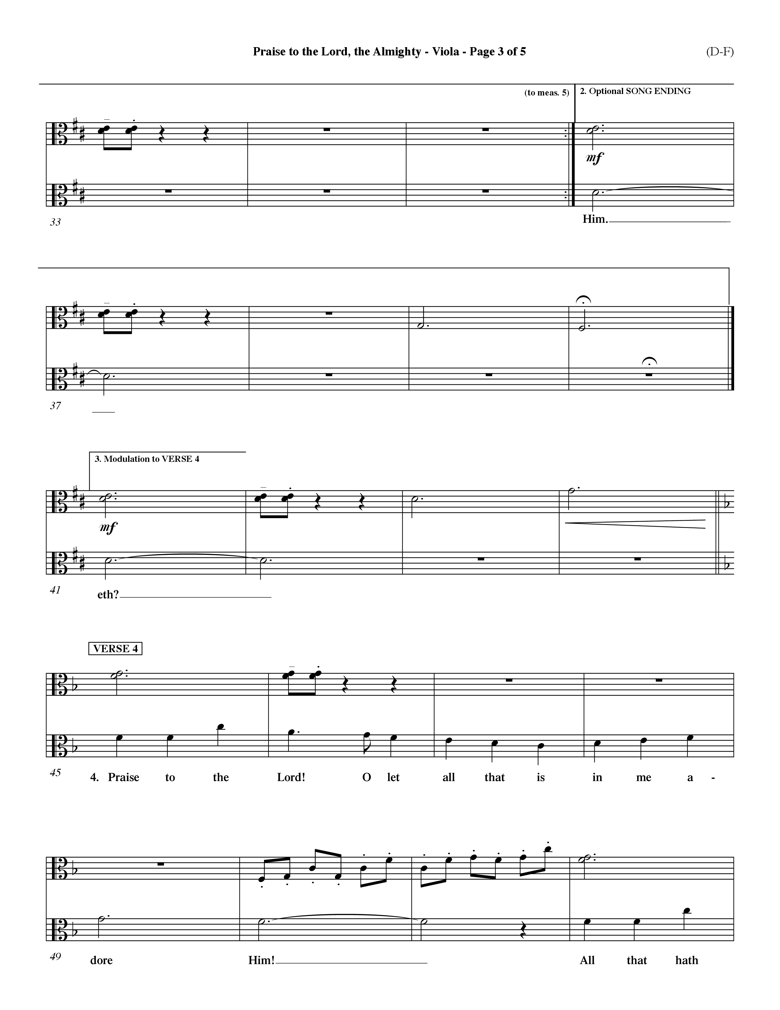 Praise To The Lord The Almighty (Choral Anthem SATB) Viola (Word Music Choral / Arr. Travis Cottrell / Orch. Dave Williamson / Orch. Keith Christopher)