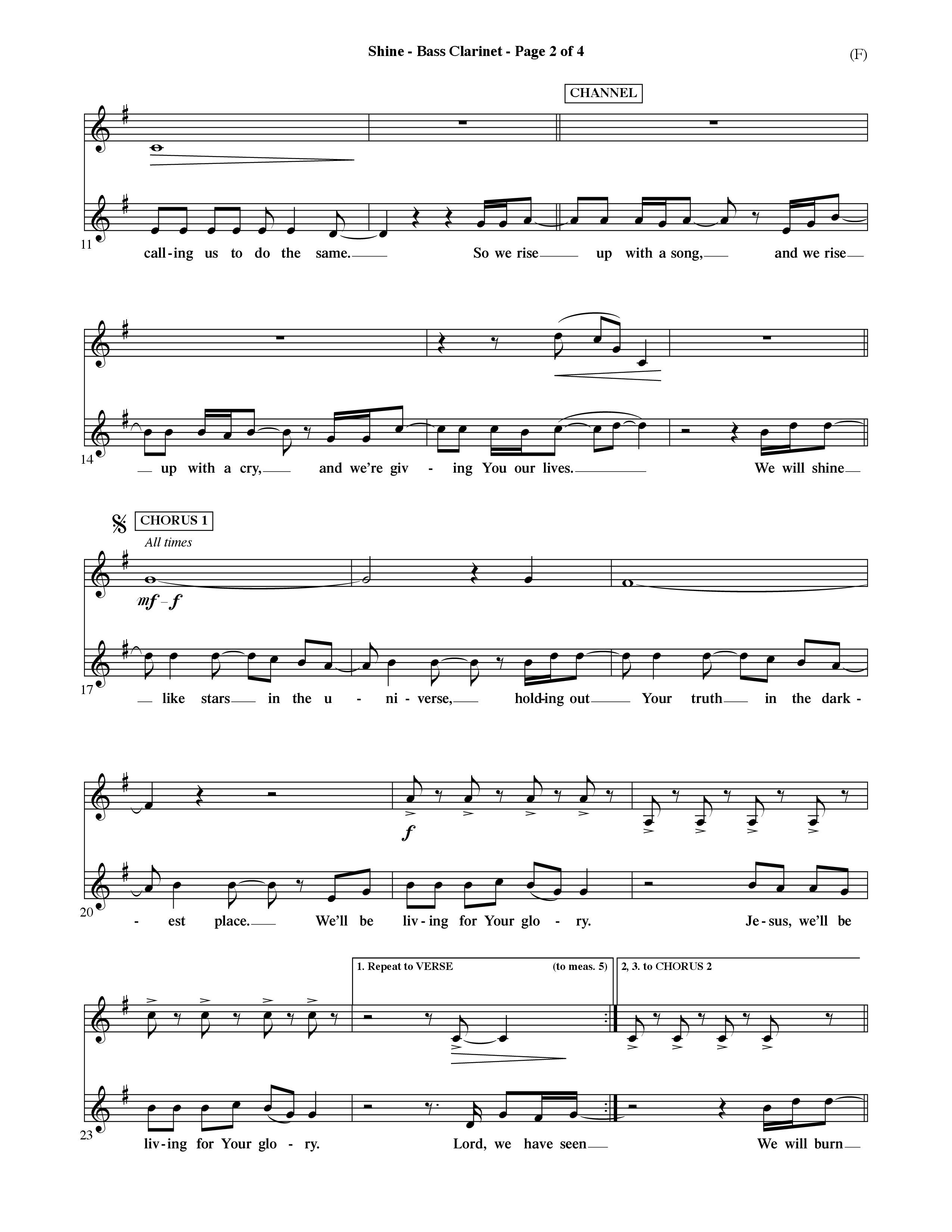 Shine (Choral Anthem SATB) Bass Clarinet (Word Music Choral / Orch. David Shipps)