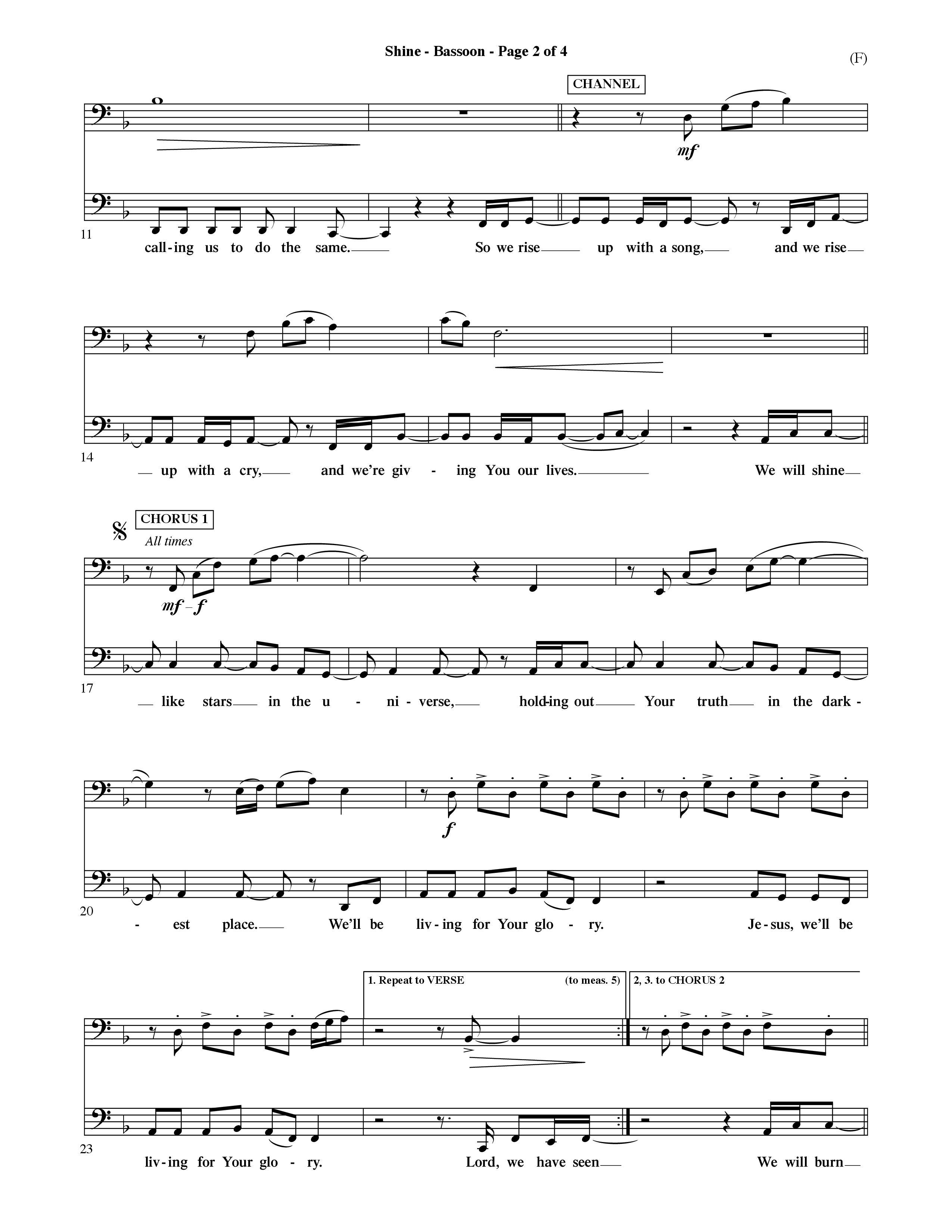 Shine (Choral Anthem SATB) Bassoon (Word Music Choral / Orch. David Shipps)