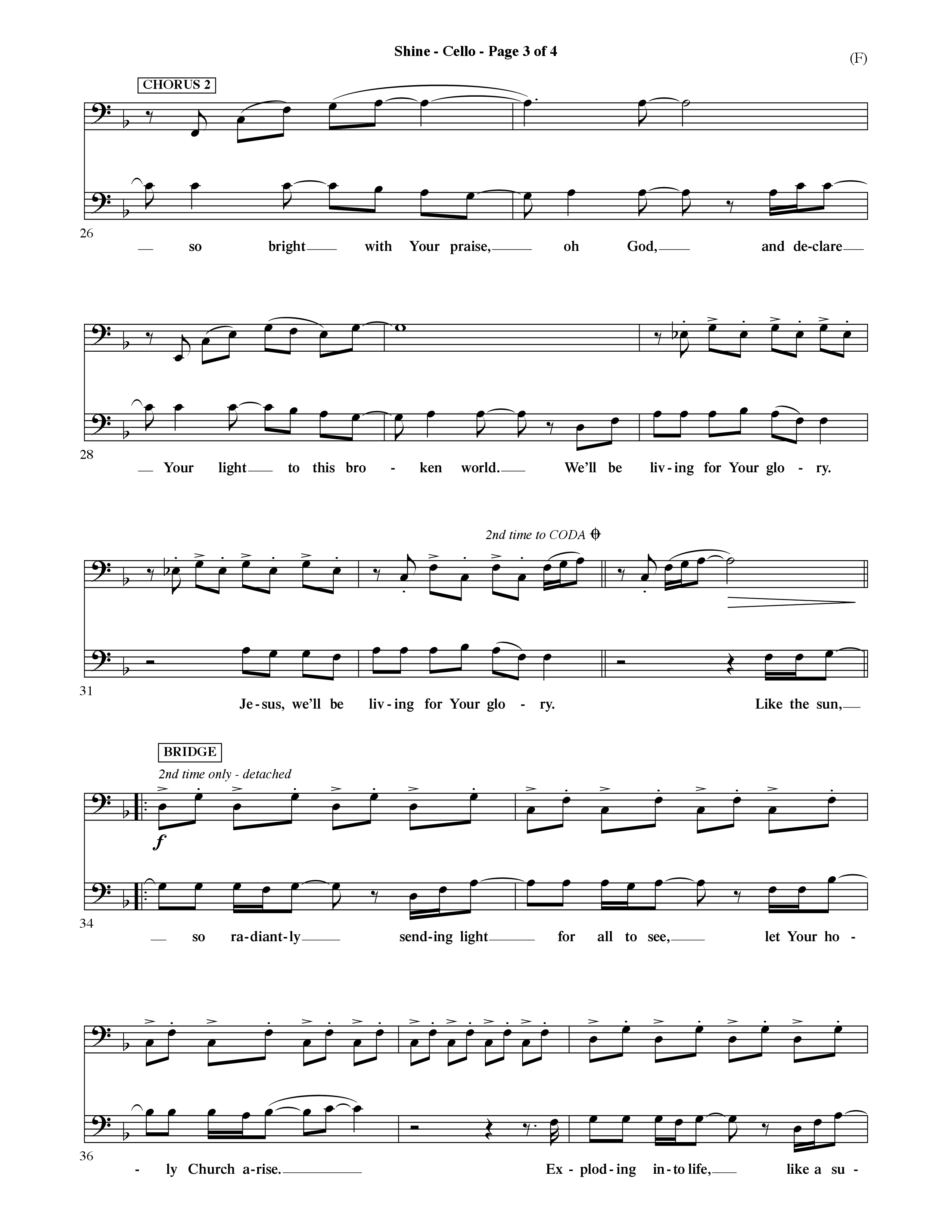 Shine (Choral Anthem SATB) Cello (Word Music Choral / Orch. David Shipps)