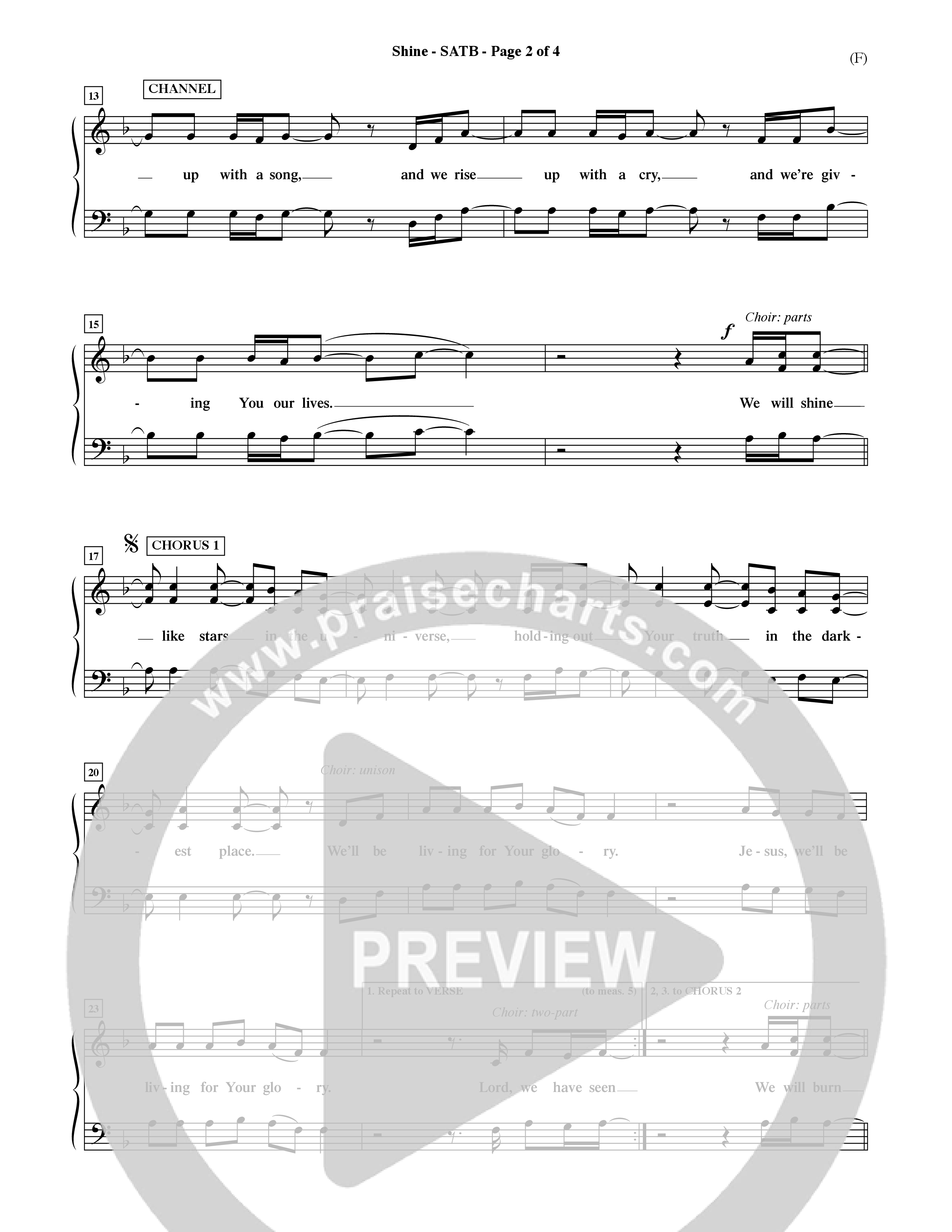 Shine (Choral Anthem SATB) Choir Sheet (SATB) (Word Music Choral / Orch. David Shipps)