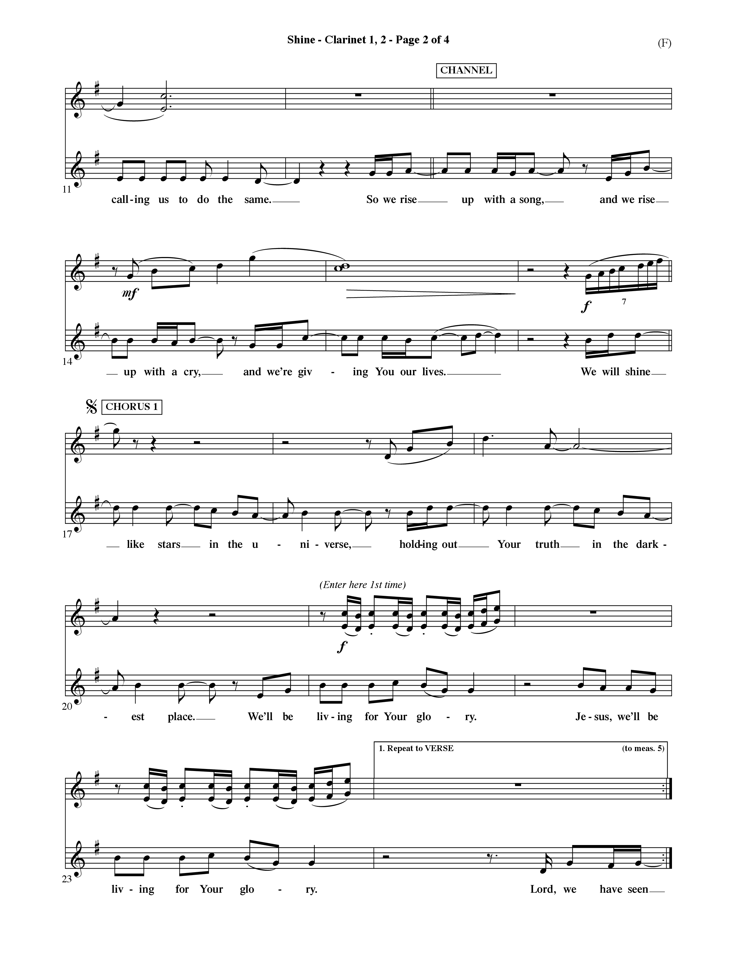 Shine (Choral Anthem SATB) Clarinet 1/2 (Word Music Choral / Orch. David Shipps)