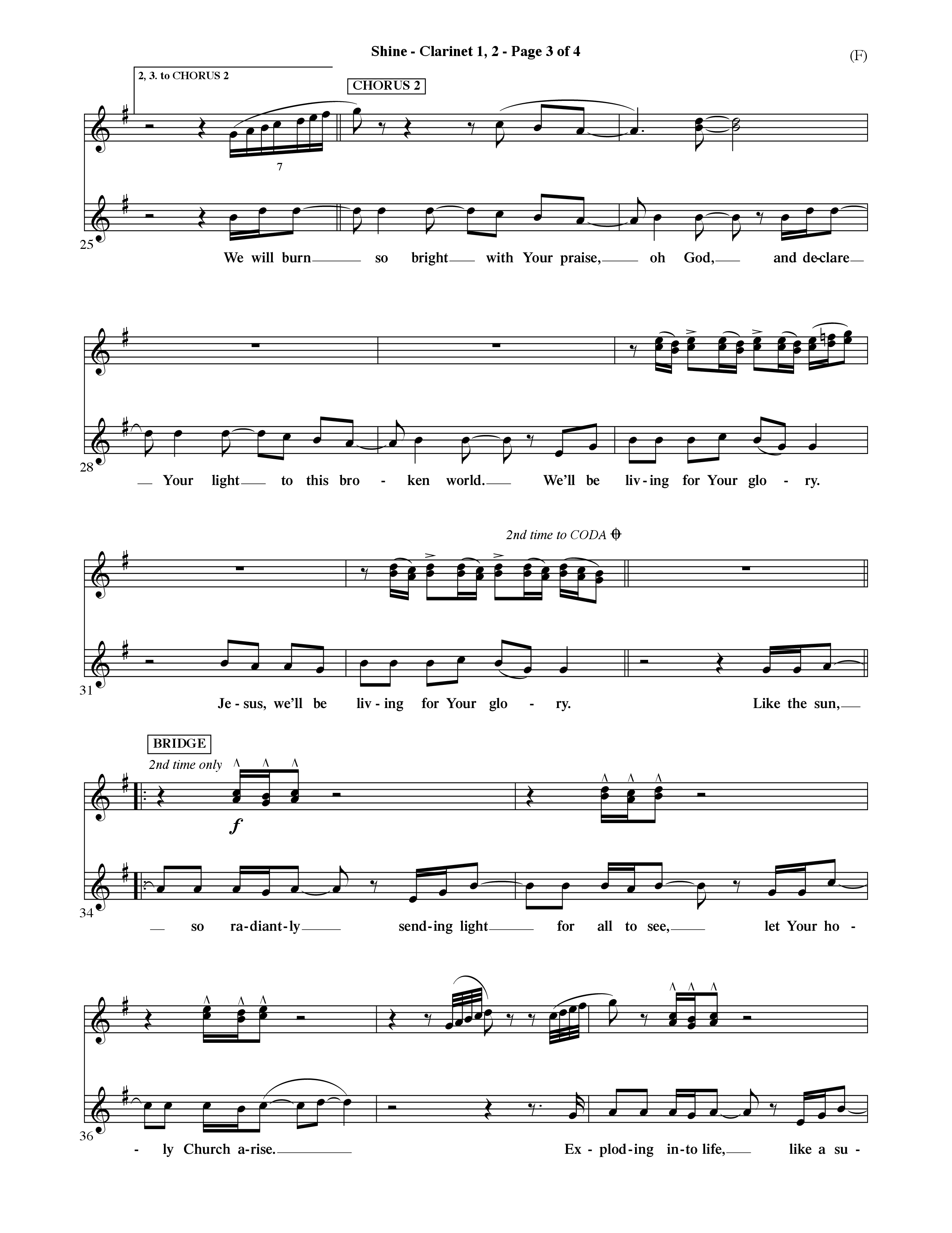 Shine (Choral Anthem SATB) Clarinet 1/2 (Word Music Choral / Orch. David Shipps)