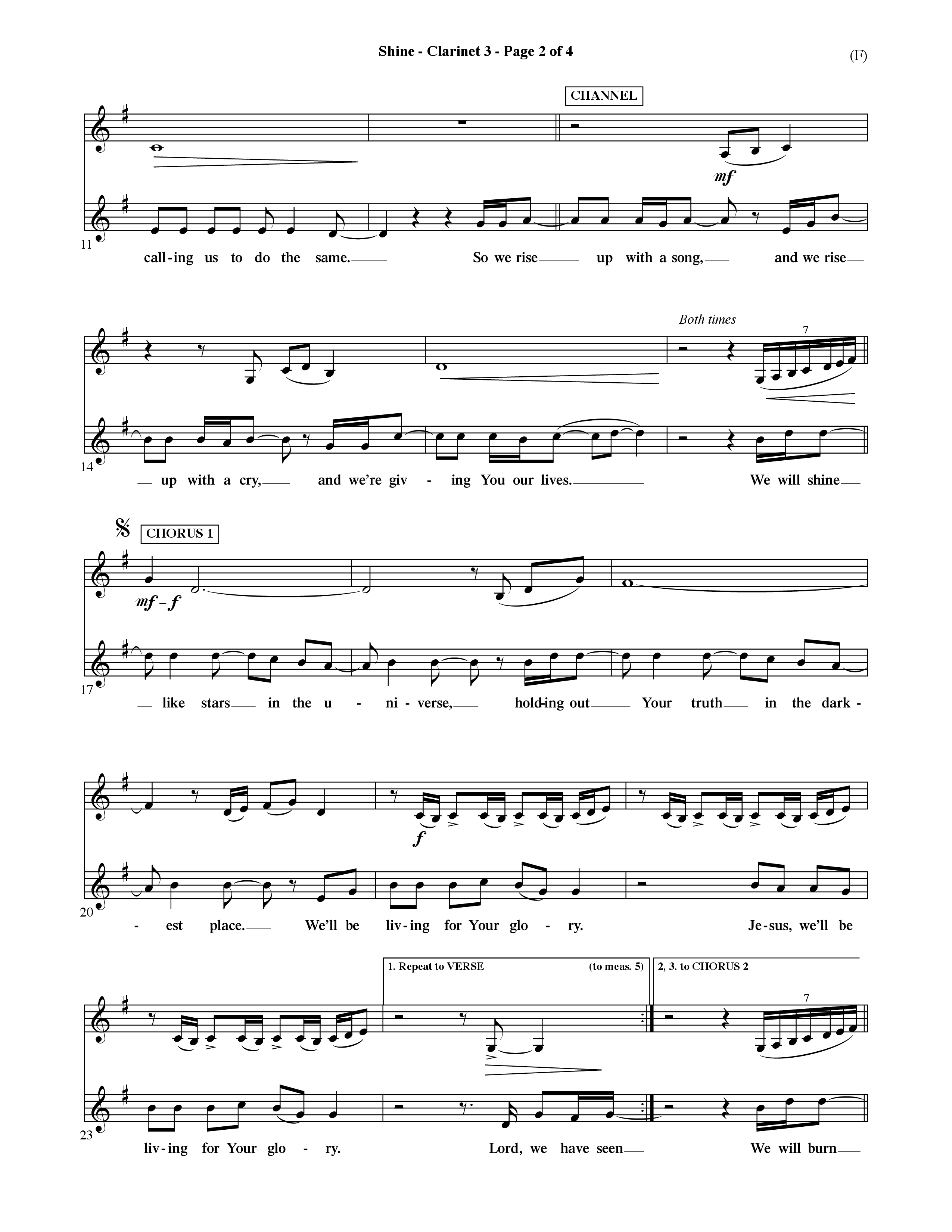 Shine (Choral Anthem SATB) Clarinet 3 (Word Music Choral / Orch. David Shipps)