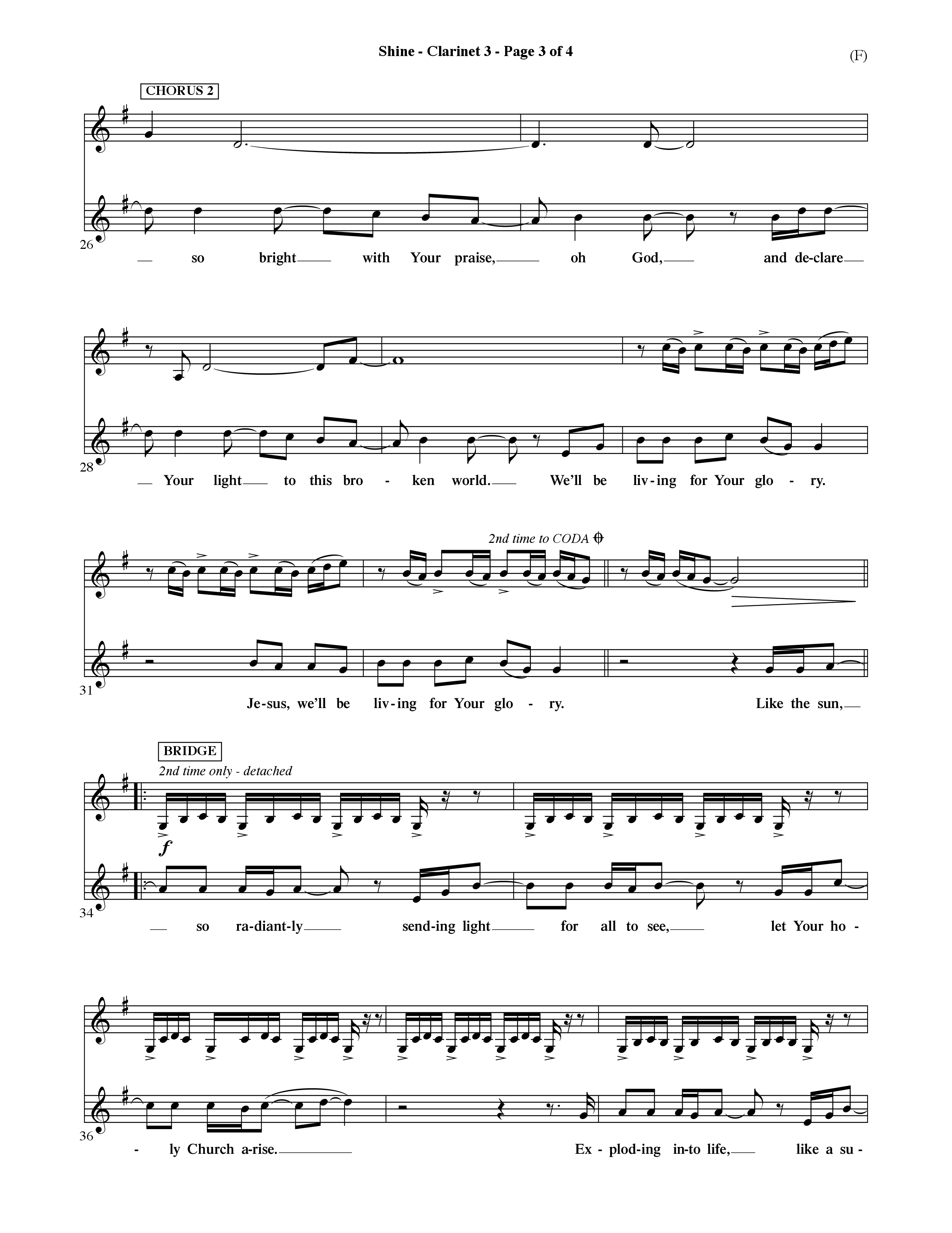 Shine (Choral Anthem SATB) Clarinet 3 (Word Music Choral / Orch. David Shipps)