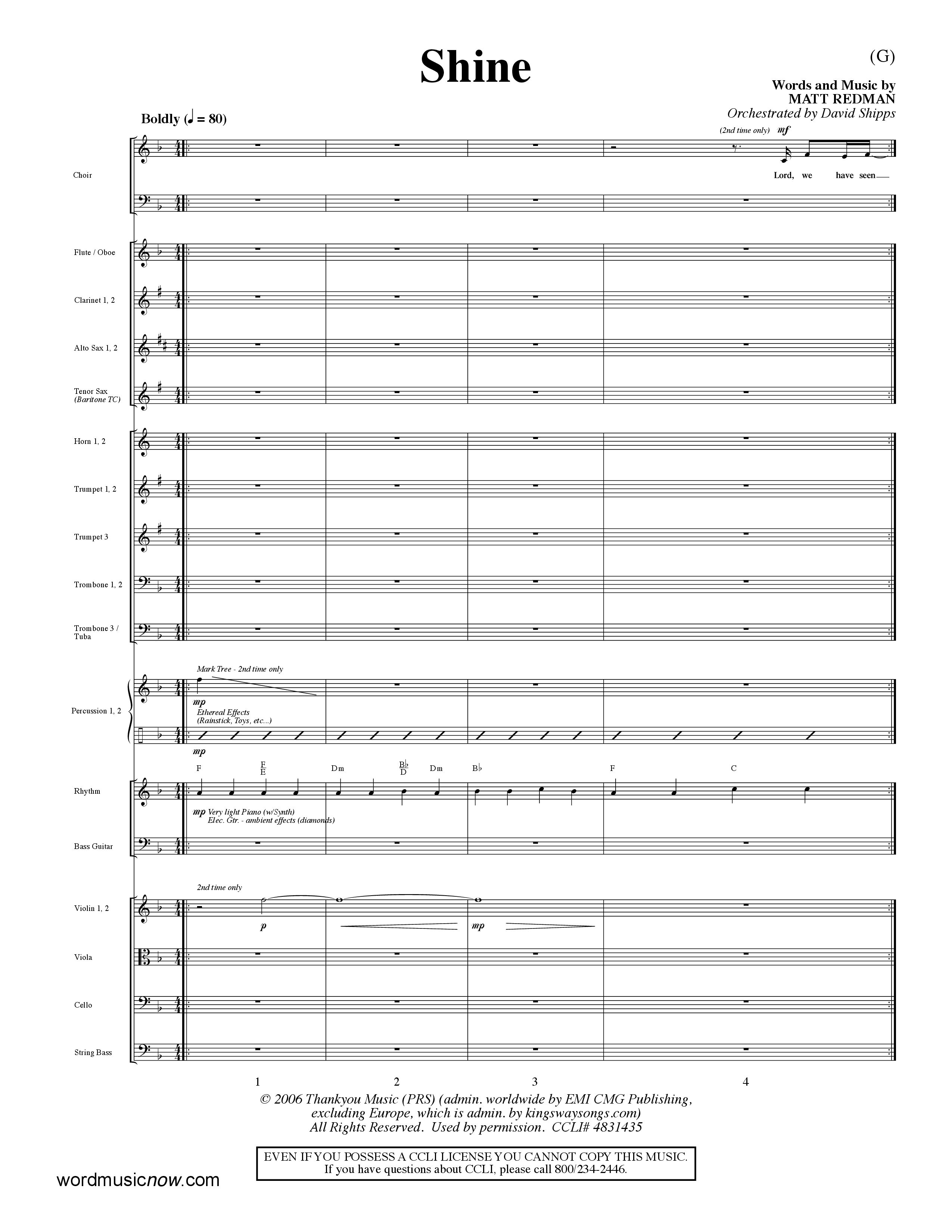 Shine (Choral Anthem SATB) Orchestration (Word Music Choral / Orch. David Shipps)