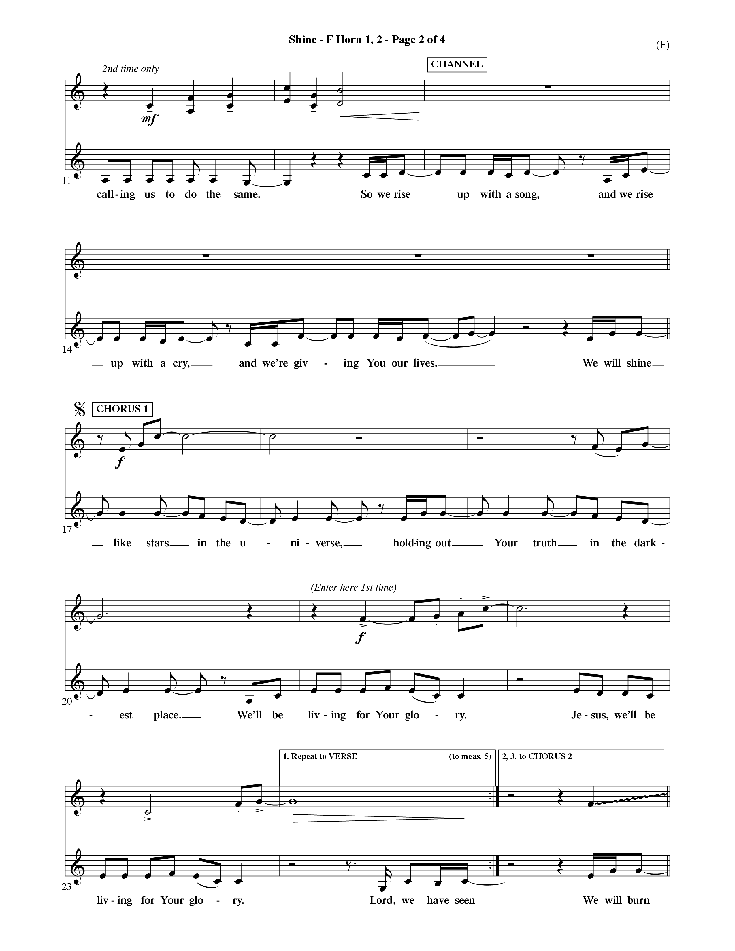 Shine (Choral Anthem SATB) French Horn (Word Music Choral / Orch. David Shipps)