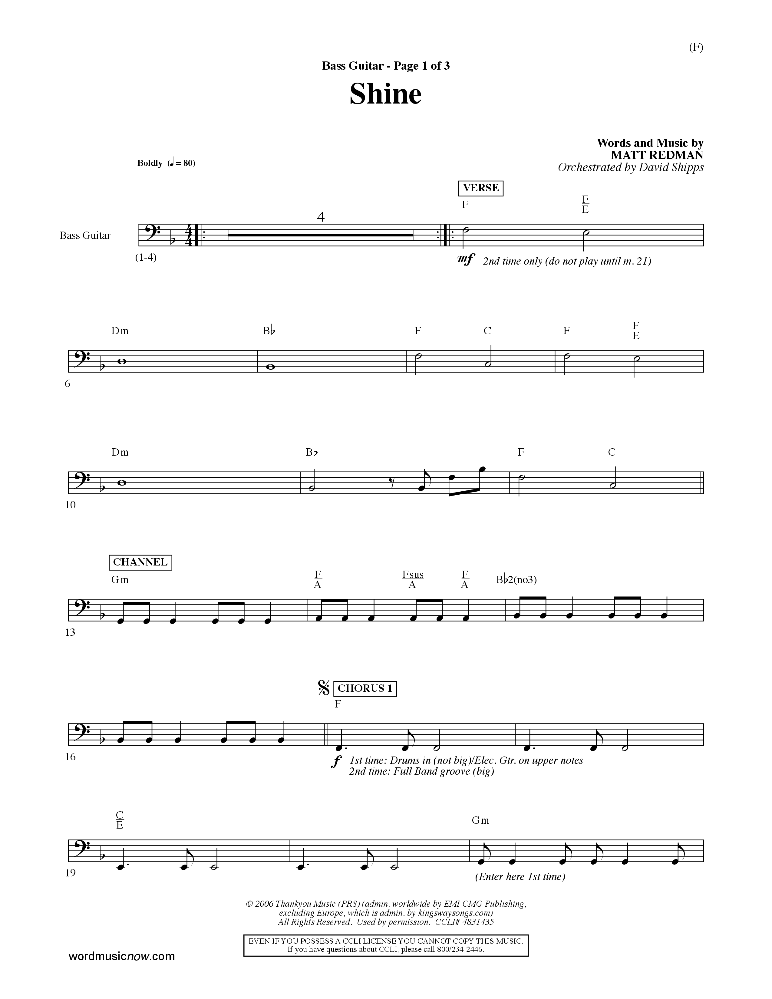 Shine (Choral Anthem SATB) Guitar (Word Music Choral / Orch. David Shipps)