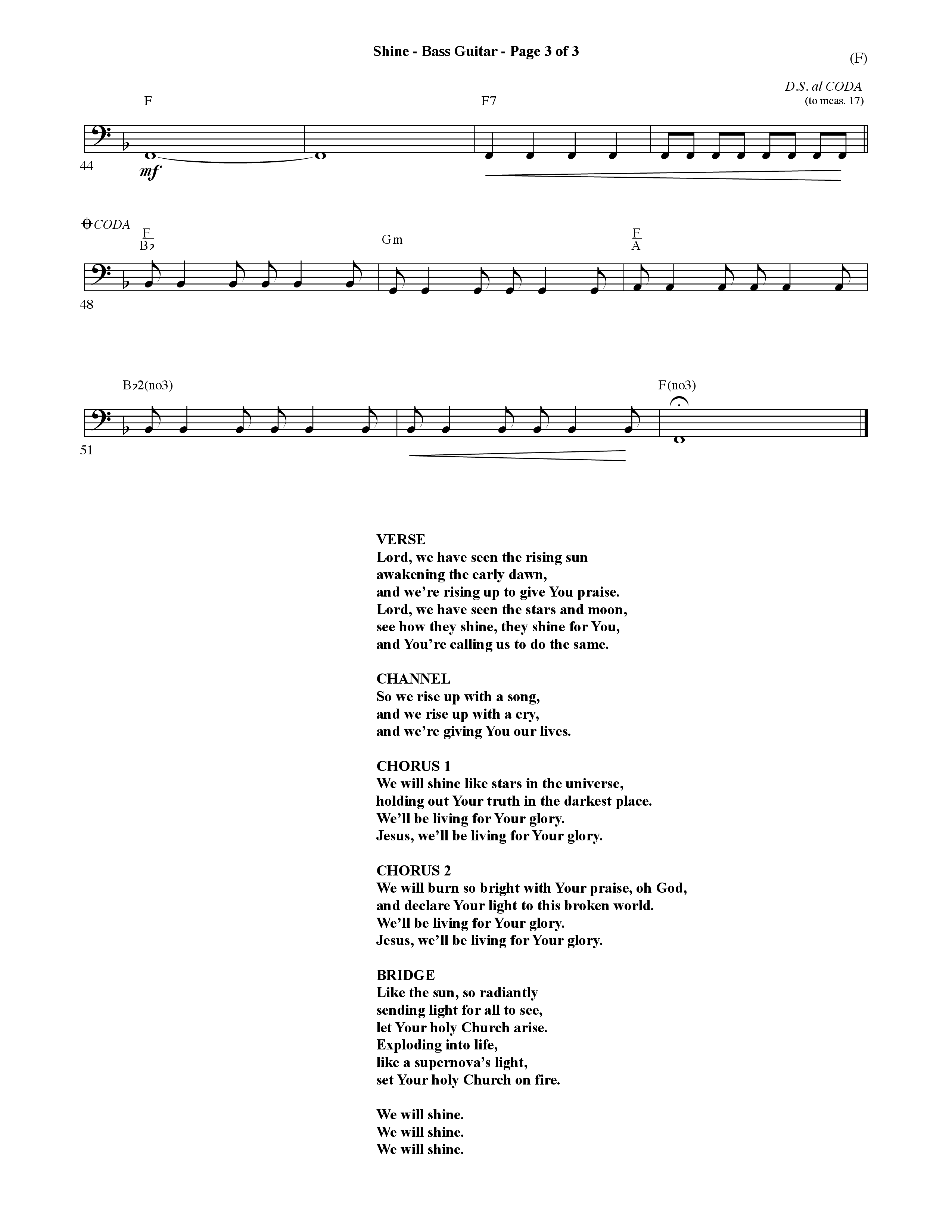 Shine (Choral Anthem SATB) Guitar (Word Music Choral / Orch. David Shipps)