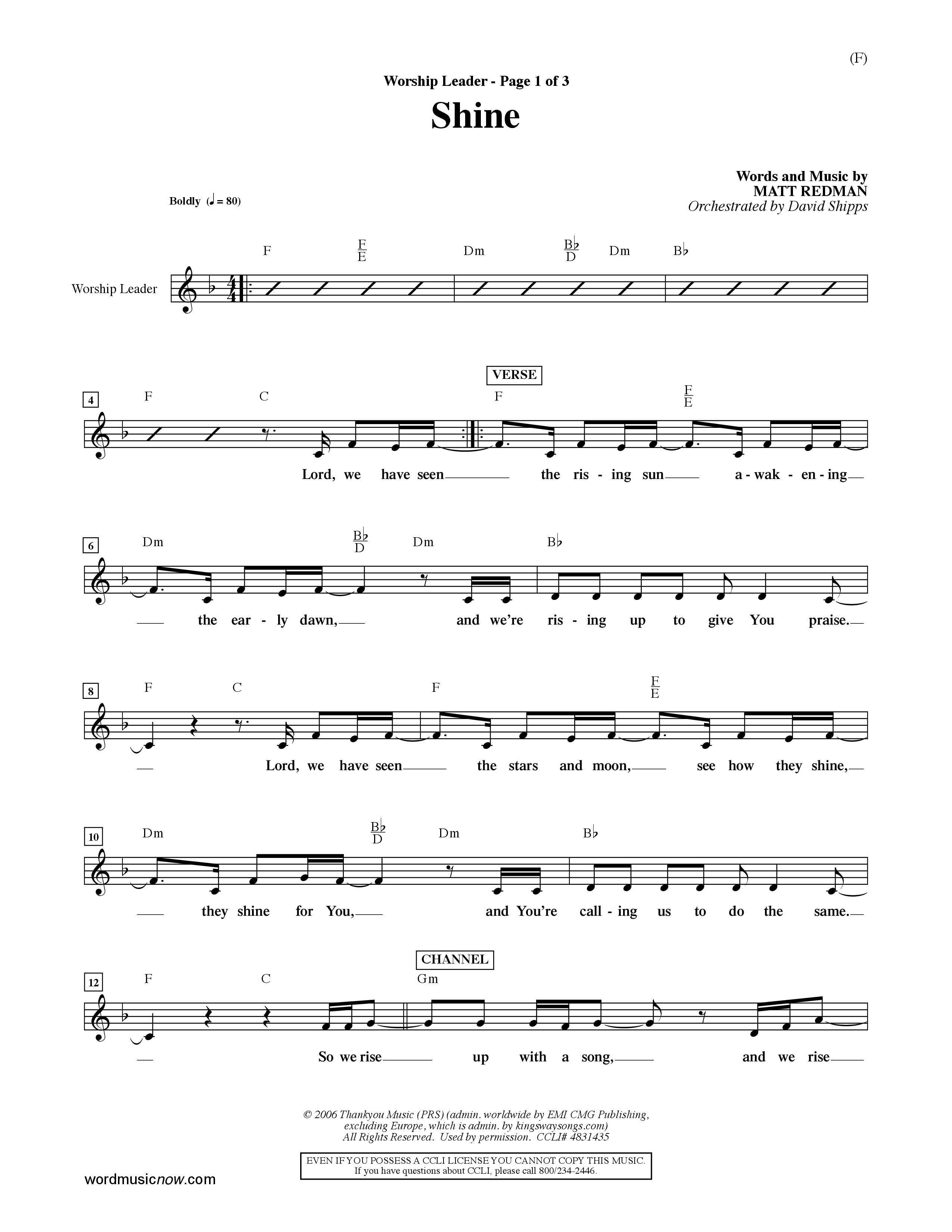 Shine (Choral Anthem SATB) Rhythm Pack (Word Music Choral / Orch. David Shipps)
