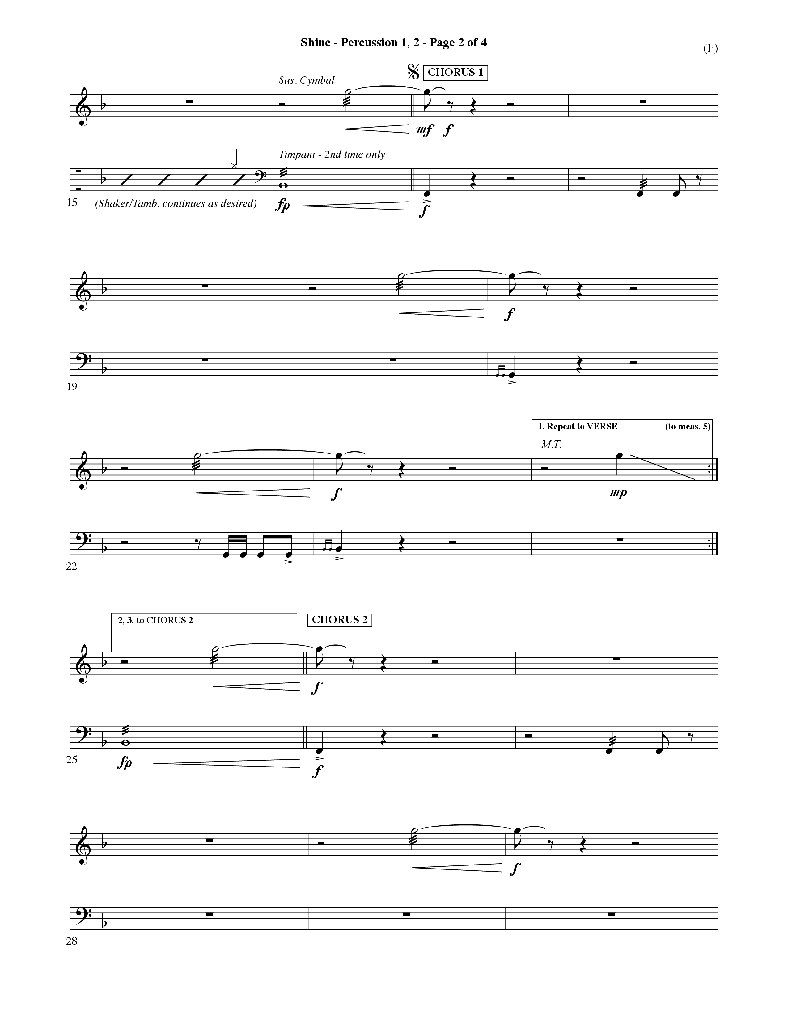 Shine (Choral Anthem SATB) Percussion 1/2 (Word Music Choral / Orch. David Shipps)