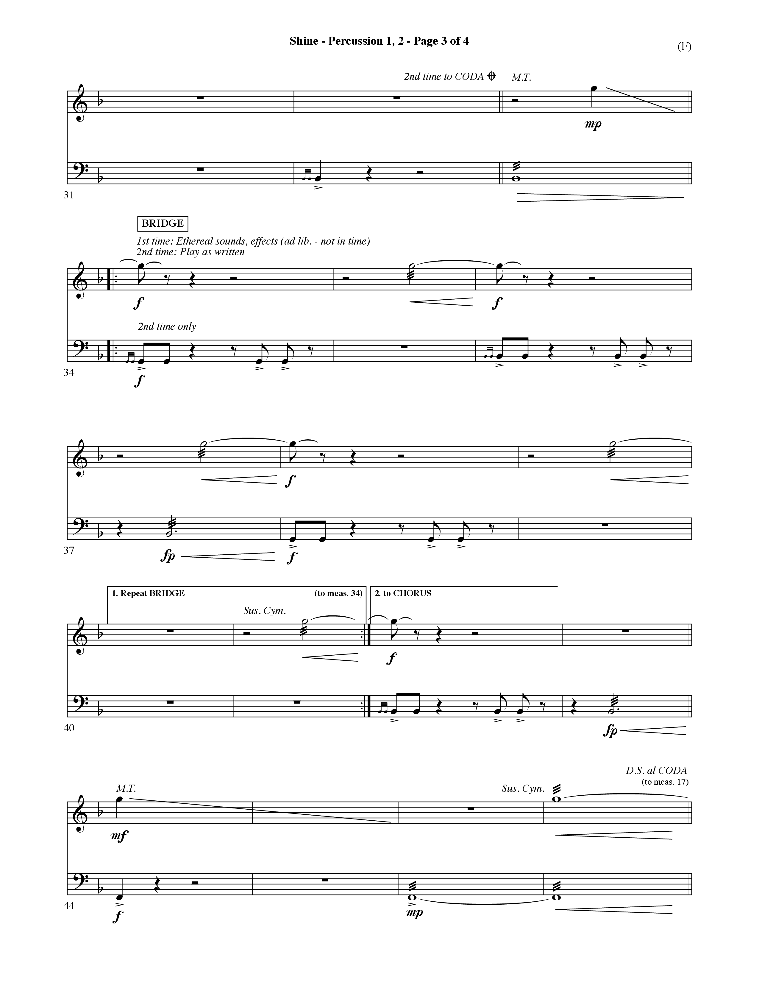 Shine (Choral Anthem SATB) Percussion 1/2 (Word Music Choral / Orch. David Shipps)