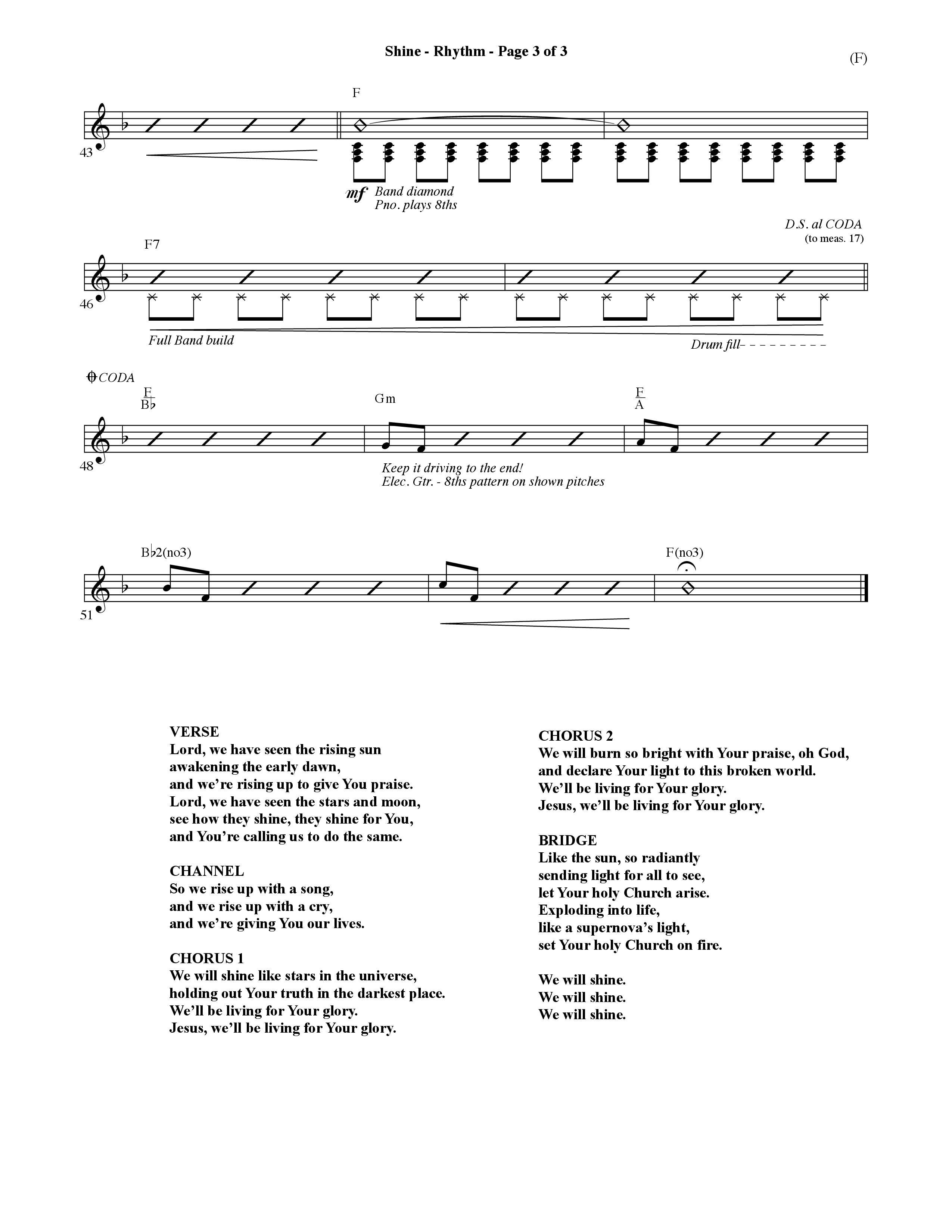Shine (Choral Anthem SATB) Rhythm Chart (Word Music Choral / Orch. David Shipps)