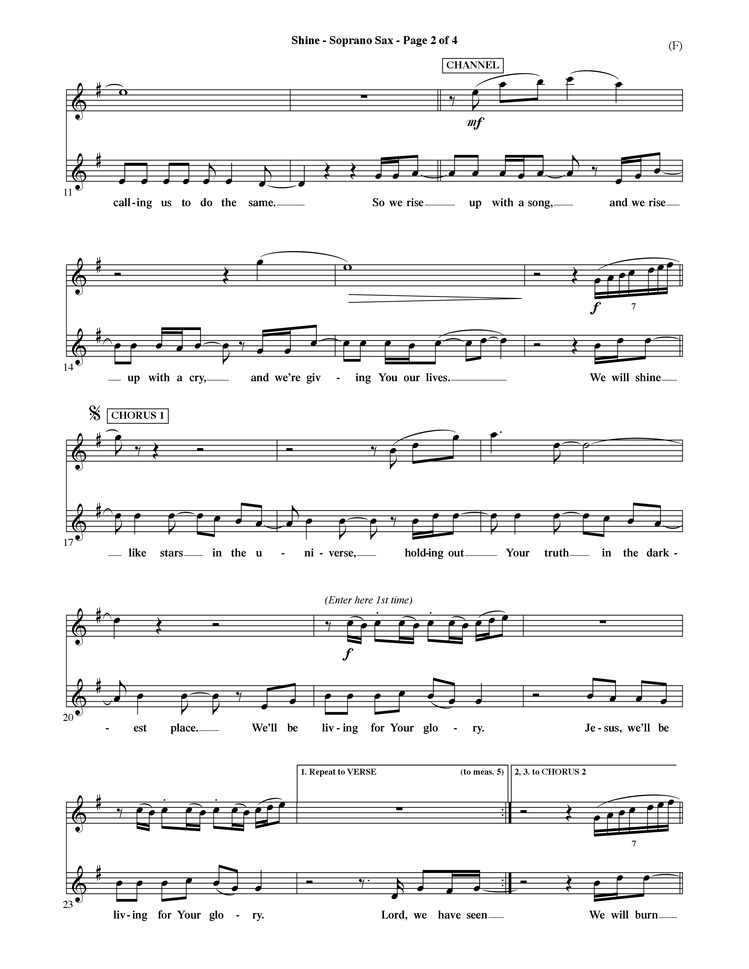Shine (Choral Anthem SATB) Saxophone (Word Music Choral / Orch. David Shipps)
