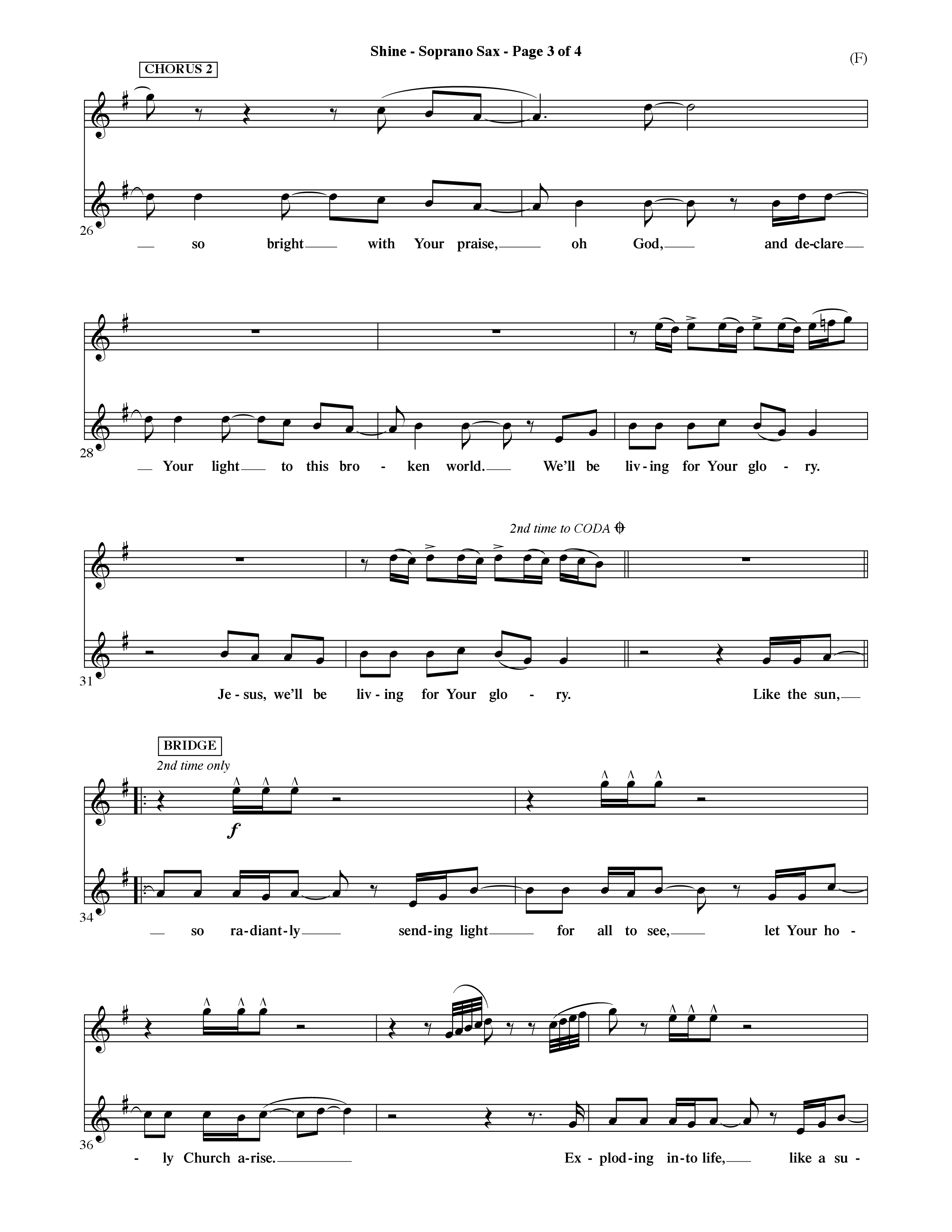 Shine (Choral Anthem SATB) Saxophone (Word Music Choral / Orch. David Shipps)