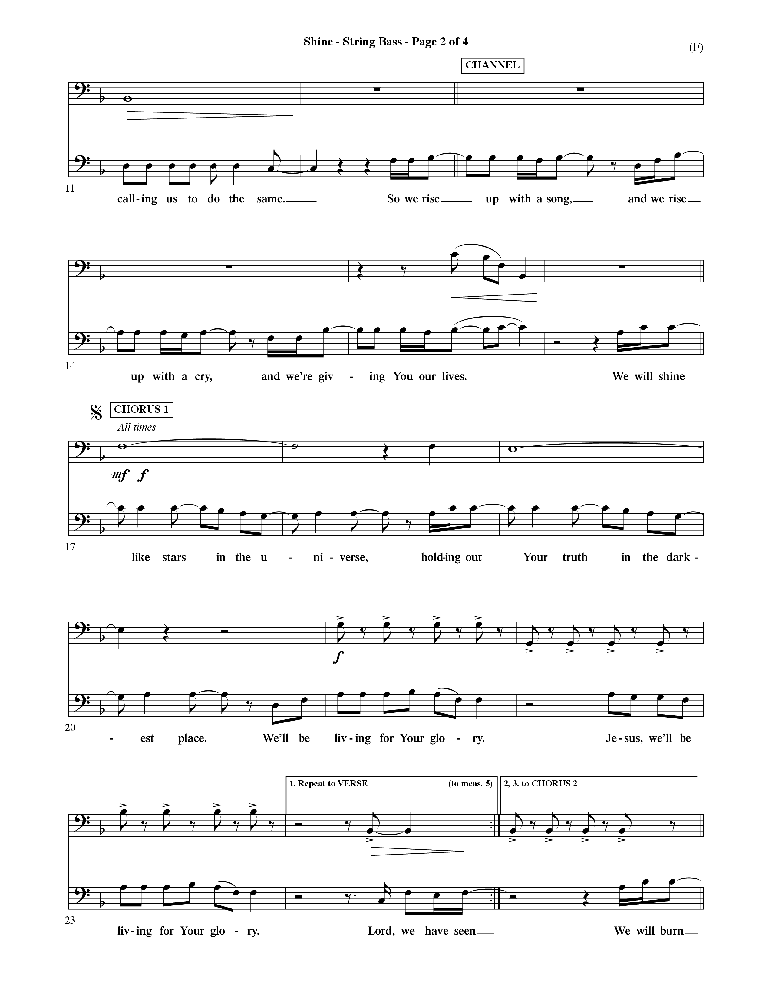 Shine (Choral Anthem SATB) String Bass (Word Music Choral / Orch. David Shipps)