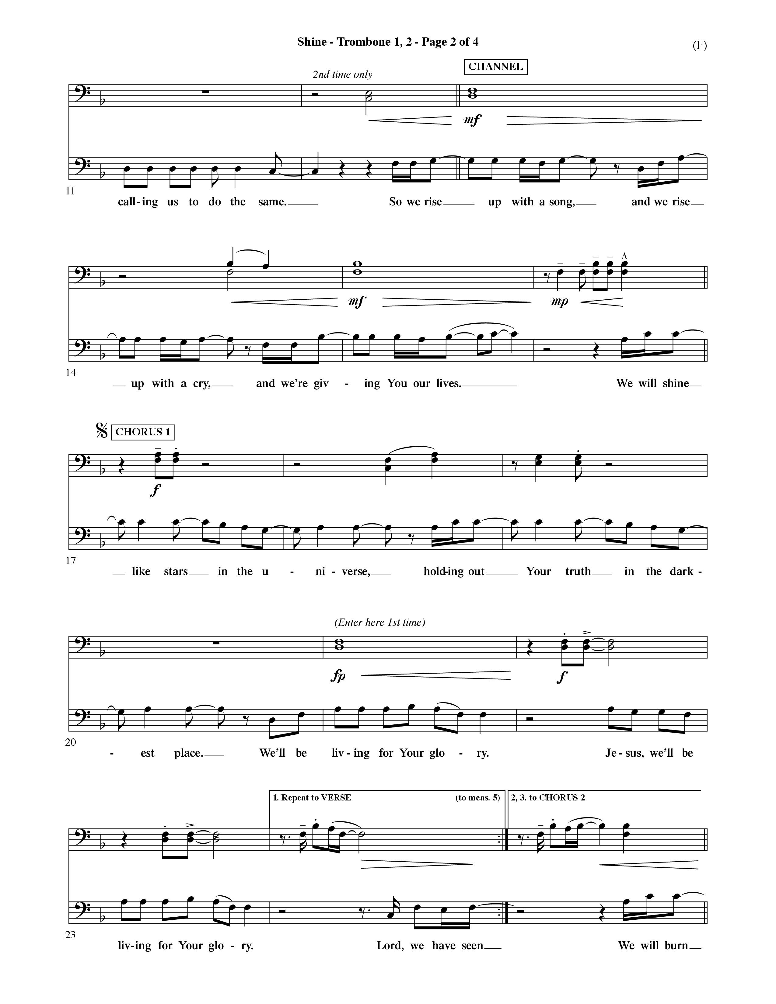 Shine (Choral Anthem SATB) Trombone 1/2 (Word Music Choral / Orch. David Shipps)