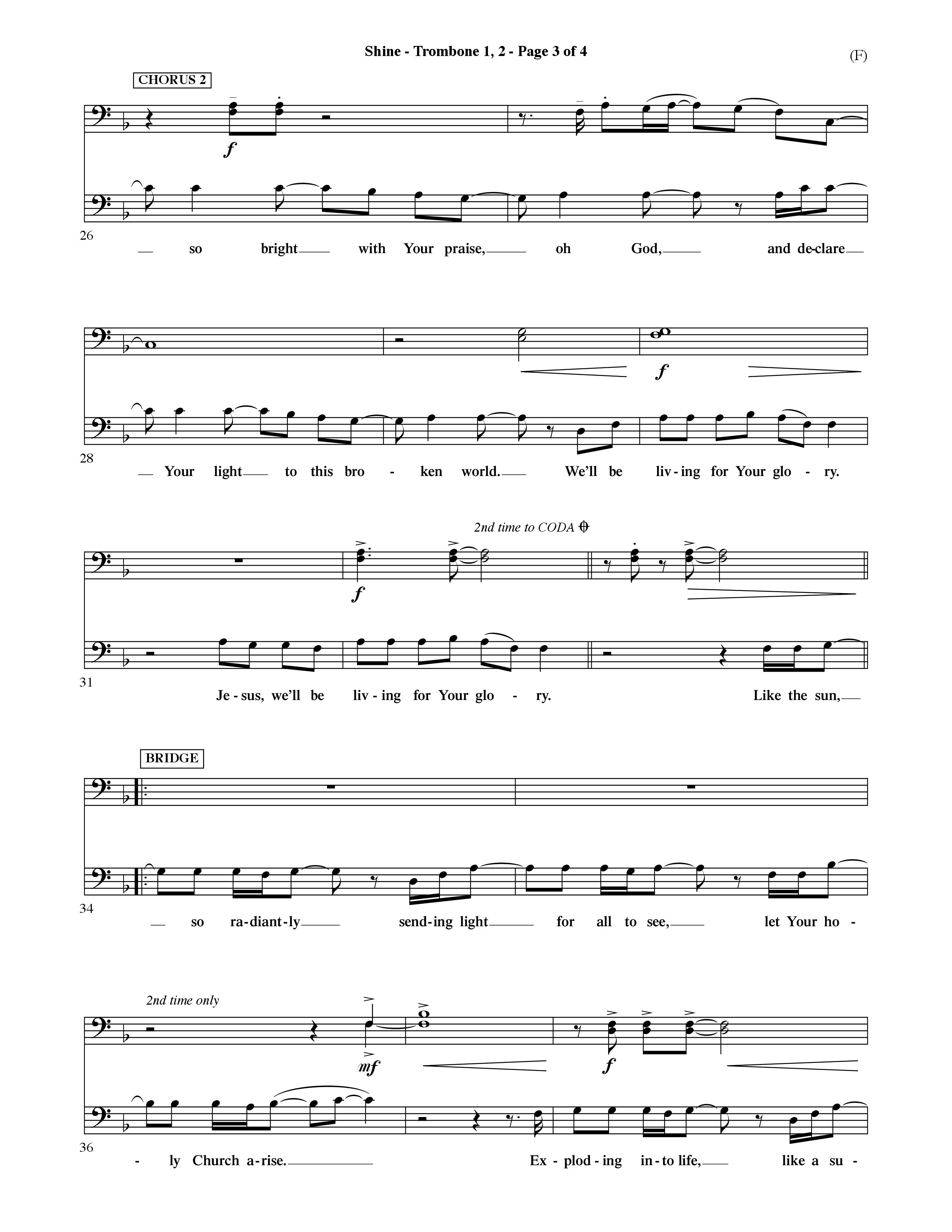 Shine (Choral Anthem SATB) Trombone 1/2 (Word Music Choral / Orch. David Shipps)
