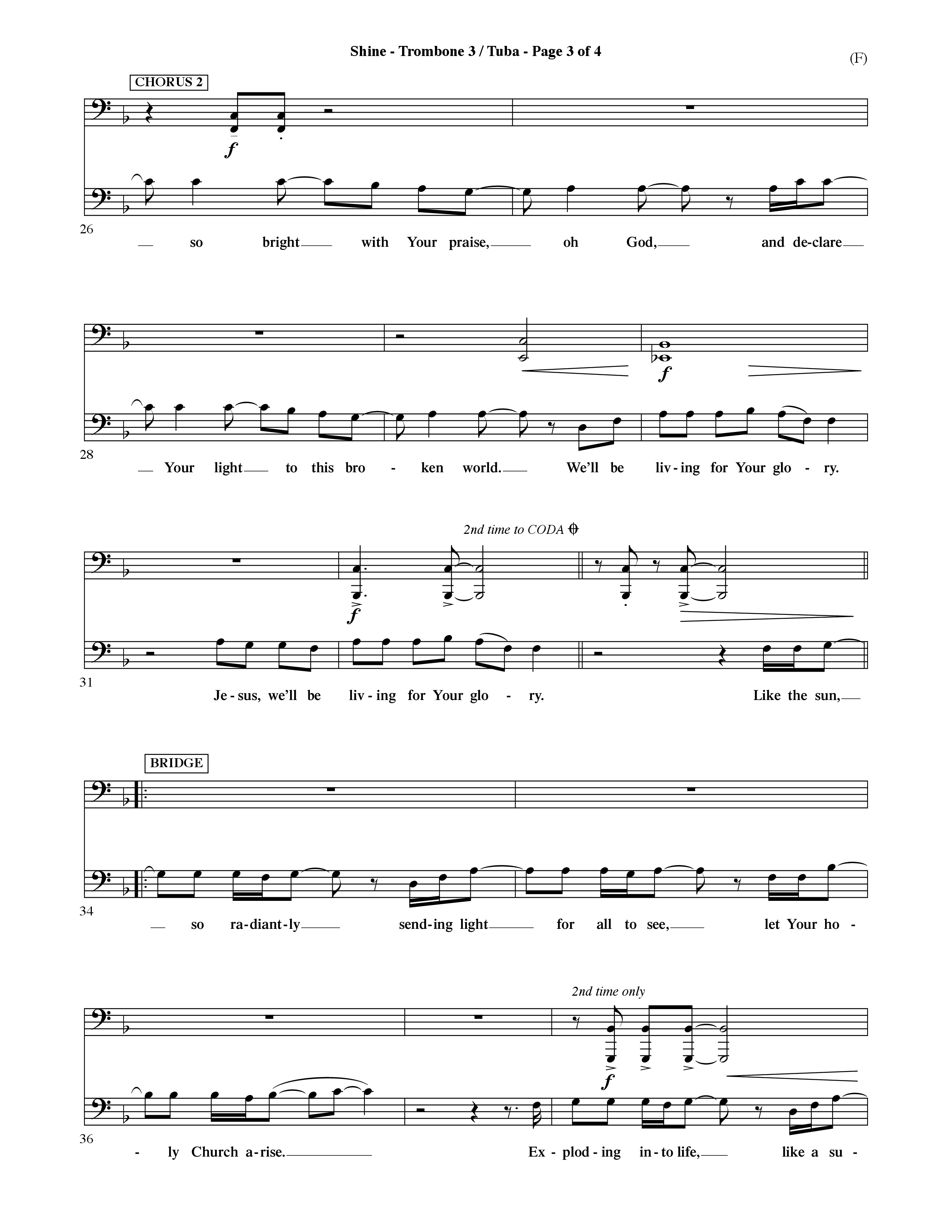 Shine (Choral Anthem SATB) Trombone 3/Tuba (Word Music Choral / Orch. David Shipps)
