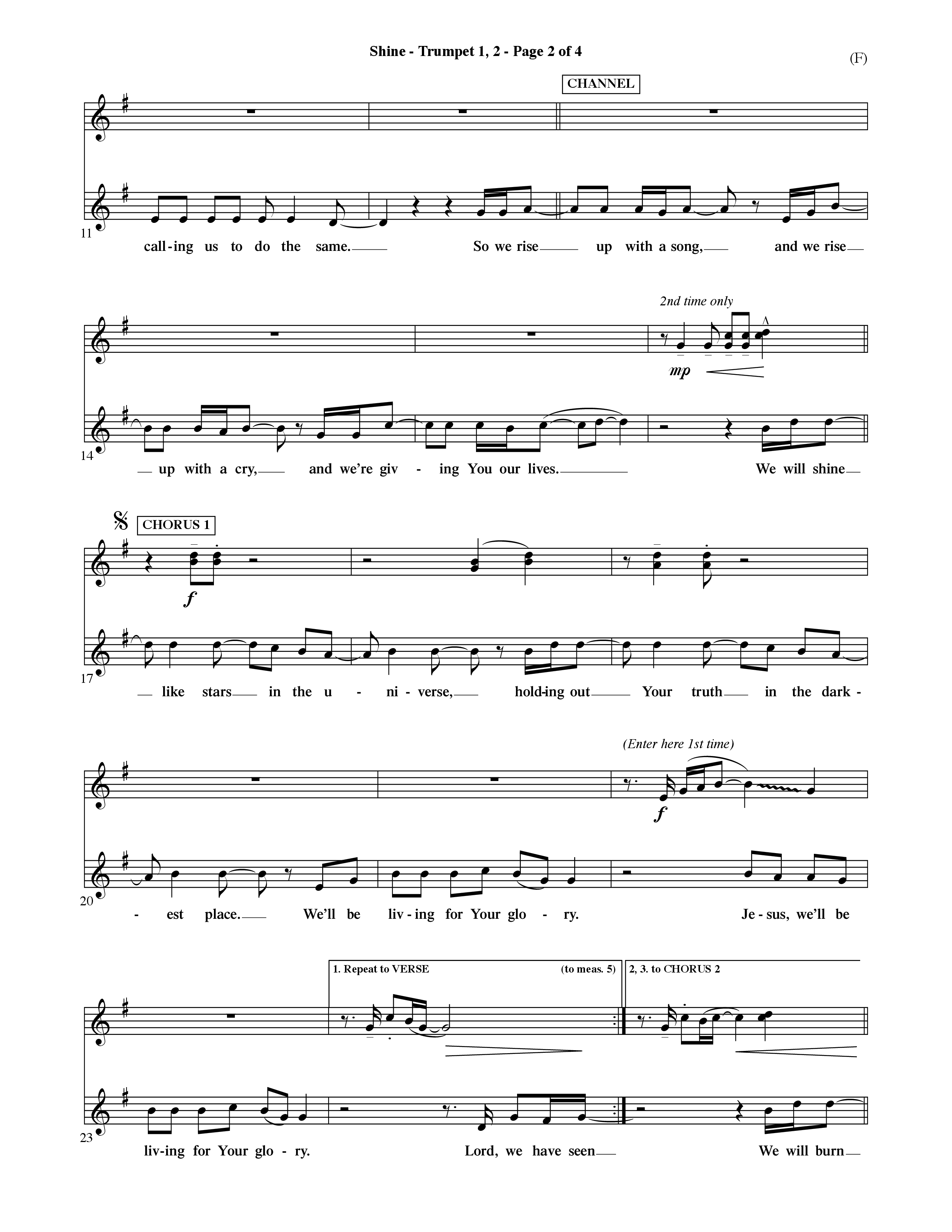 Shine (Choral Anthem SATB) Trumpet 1,2 (Word Music Choral / Orch. David Shipps)
