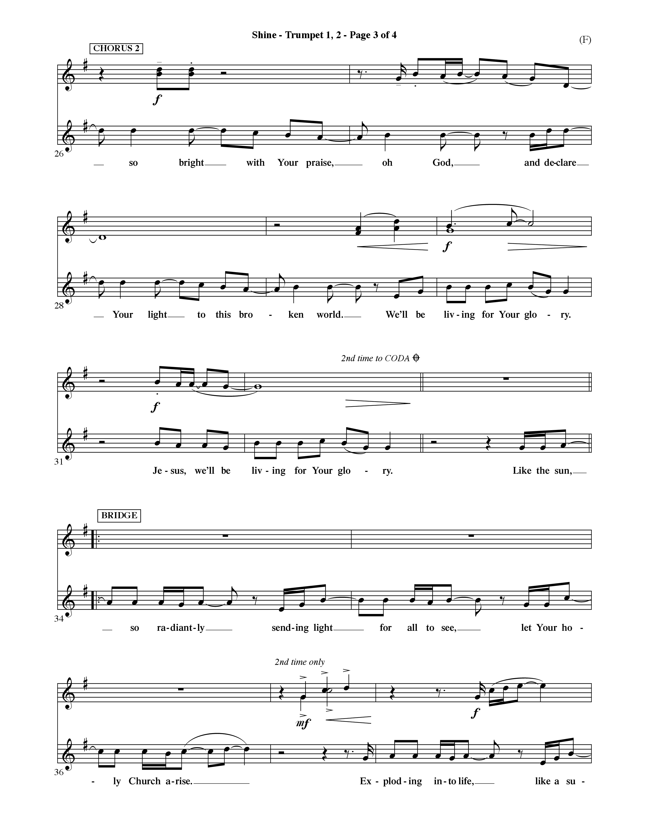 Shine (Choral Anthem SATB) Trumpet 1,2 (Word Music Choral / Orch. David Shipps)