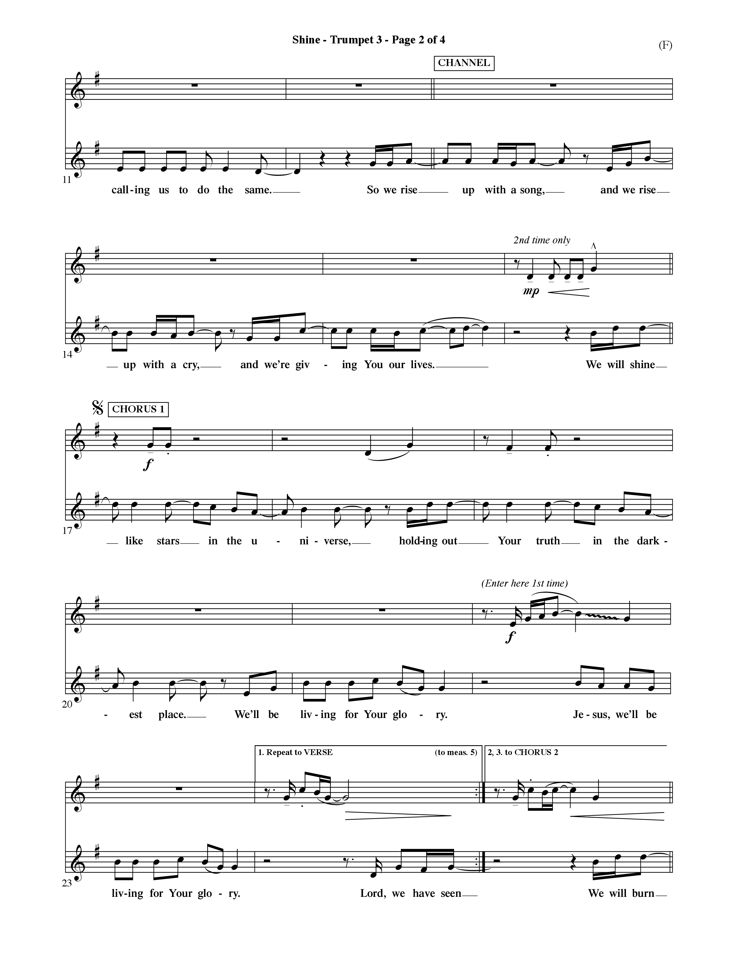 Shine (Choral Anthem SATB) Trumpet 3 (Word Music Choral / Orch. David Shipps)