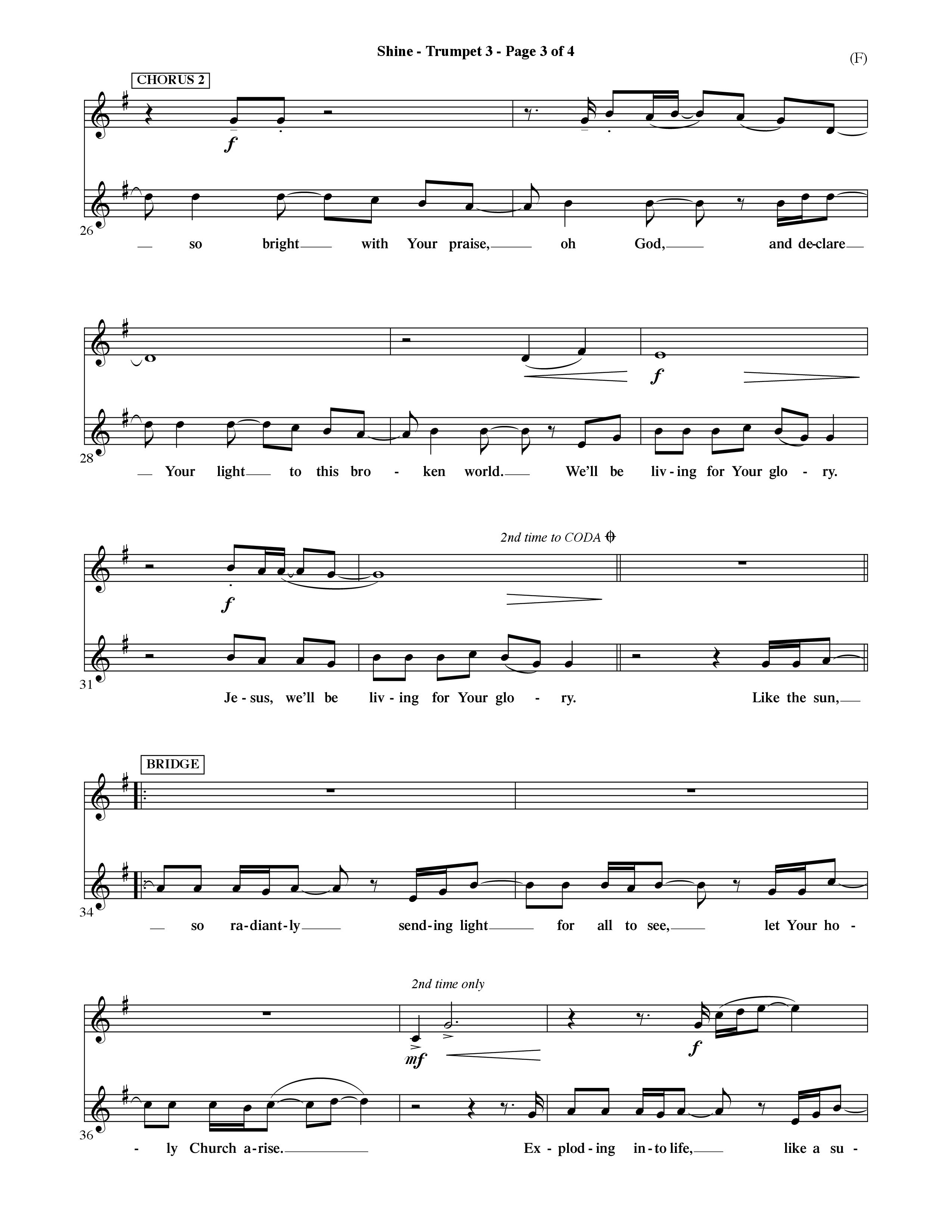 Shine (Choral Anthem SATB) Trumpet 3 (Word Music Choral / Orch. David Shipps)