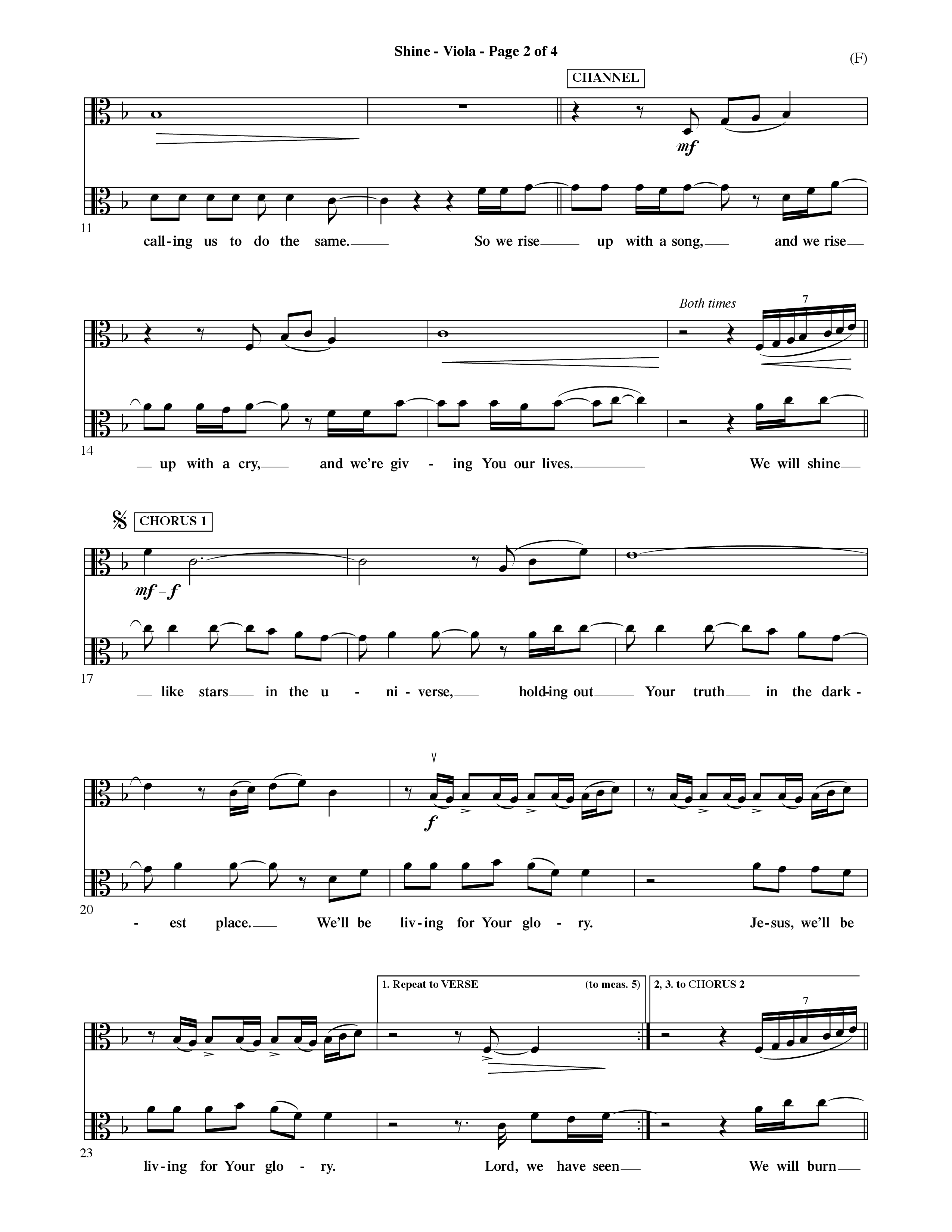 Shine (Choral Anthem SATB) Viola (Word Music Choral / Orch. David Shipps)