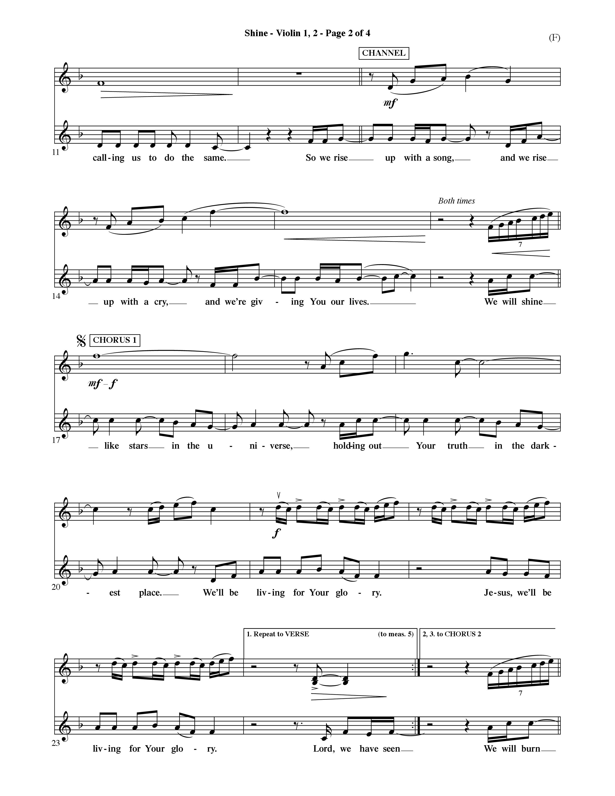 Shine (Choral Anthem SATB) Violin 1/2 (Word Music Choral / Orch. David Shipps)