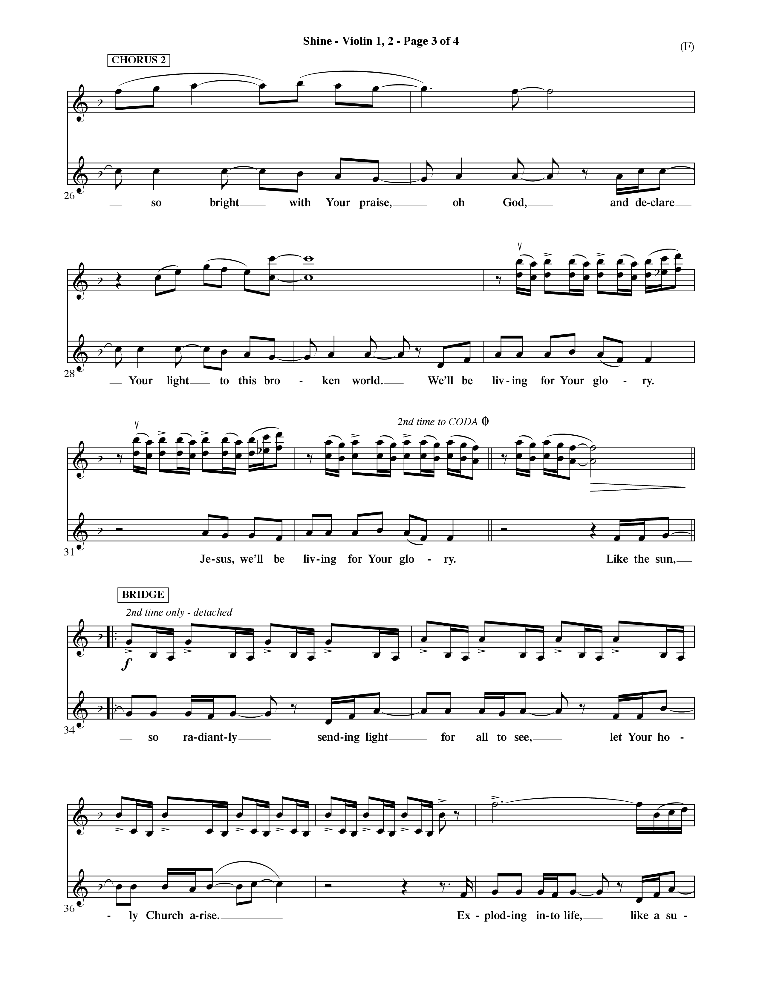 Shine (Choral Anthem SATB) Violin 1/2 (Word Music Choral / Orch. David Shipps)