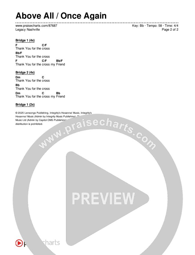 Above All / Once Again Chords & Lyrics (Legacy Nashville)