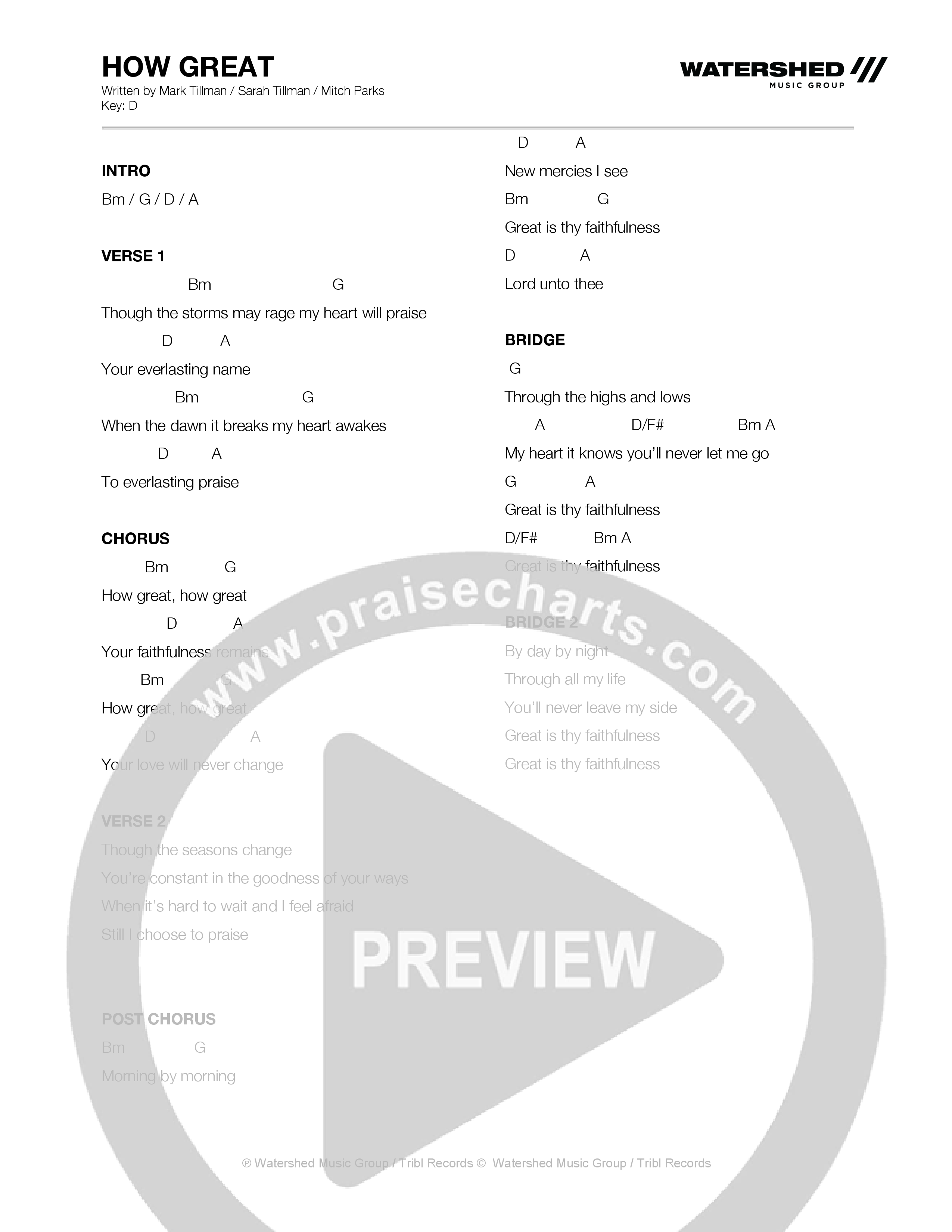 How Great Chord Chart (Mark & Sarah Tillman)