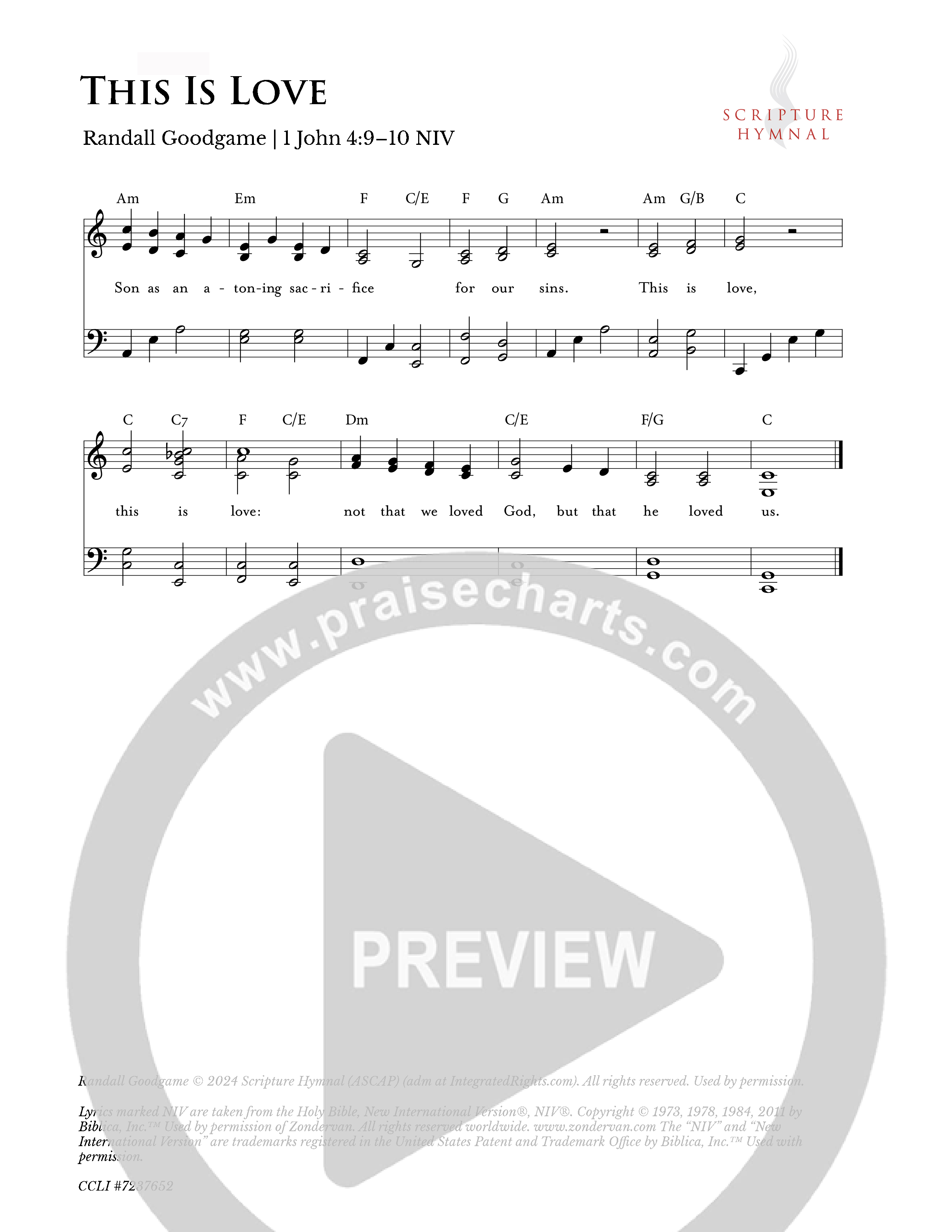 This Is Love Lead Sheet Melody (Scripture Hymnal)