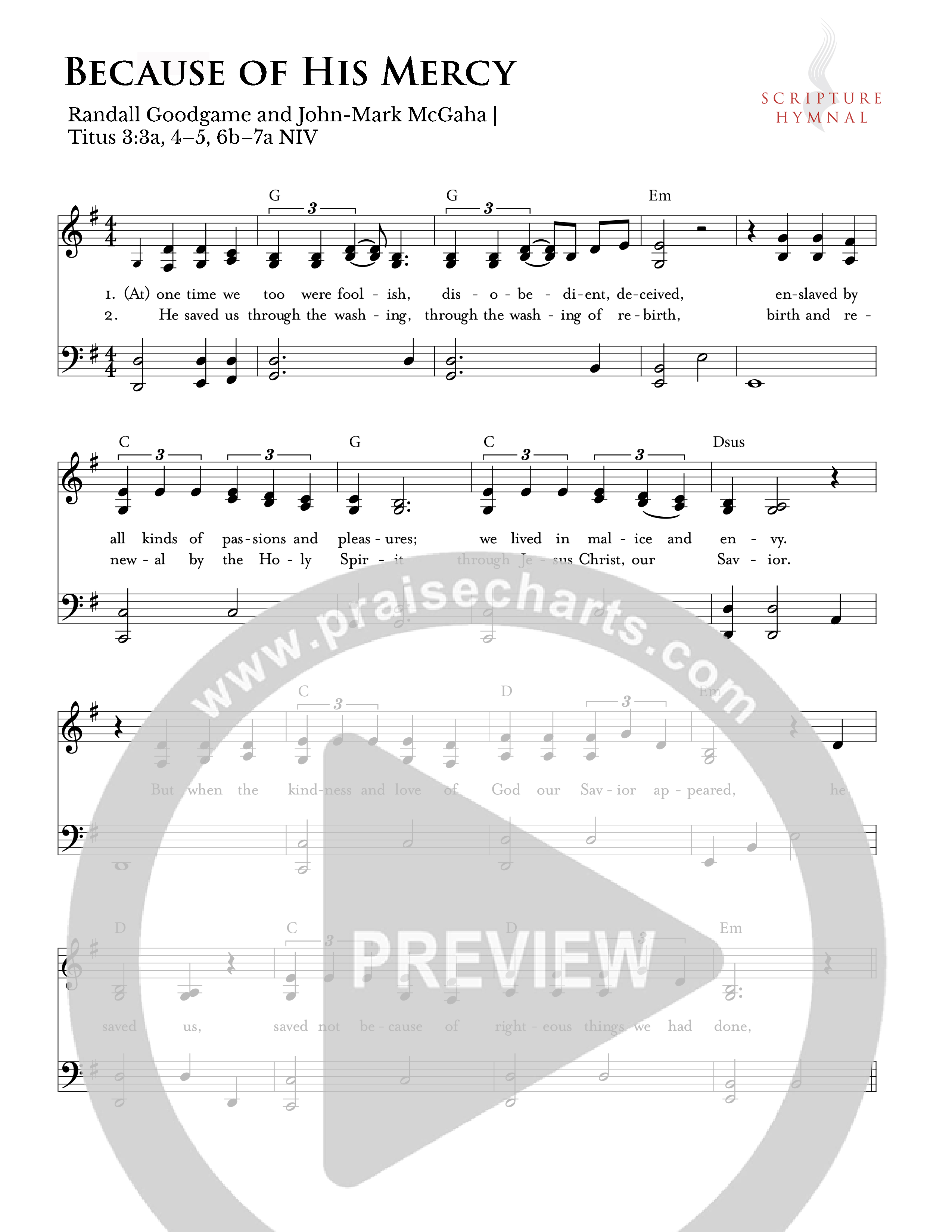 Because of His Mercy Lead Sheet Melody (Scripture Hymnal)