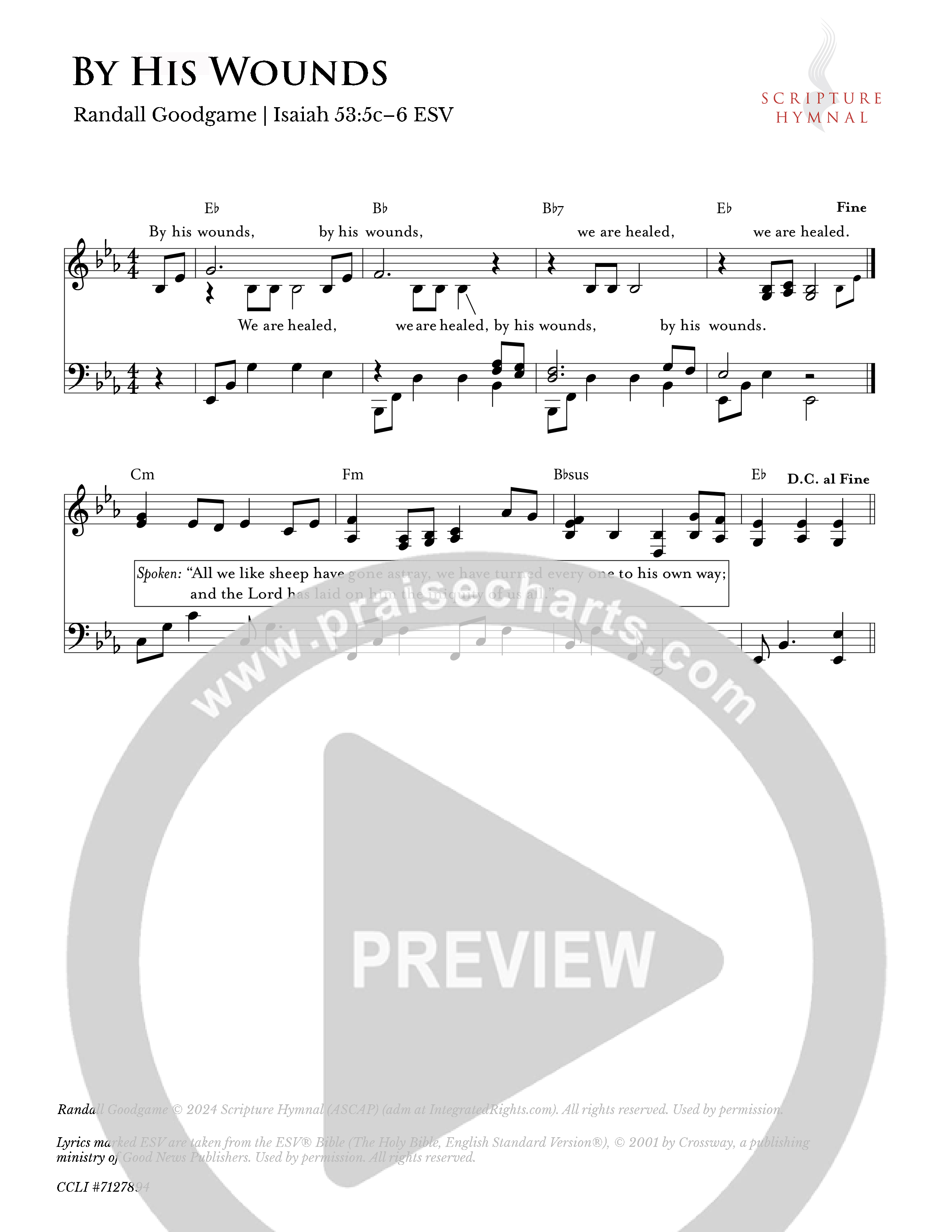 By His Wounds Lead Sheet Melody (Scripture Hymnal)