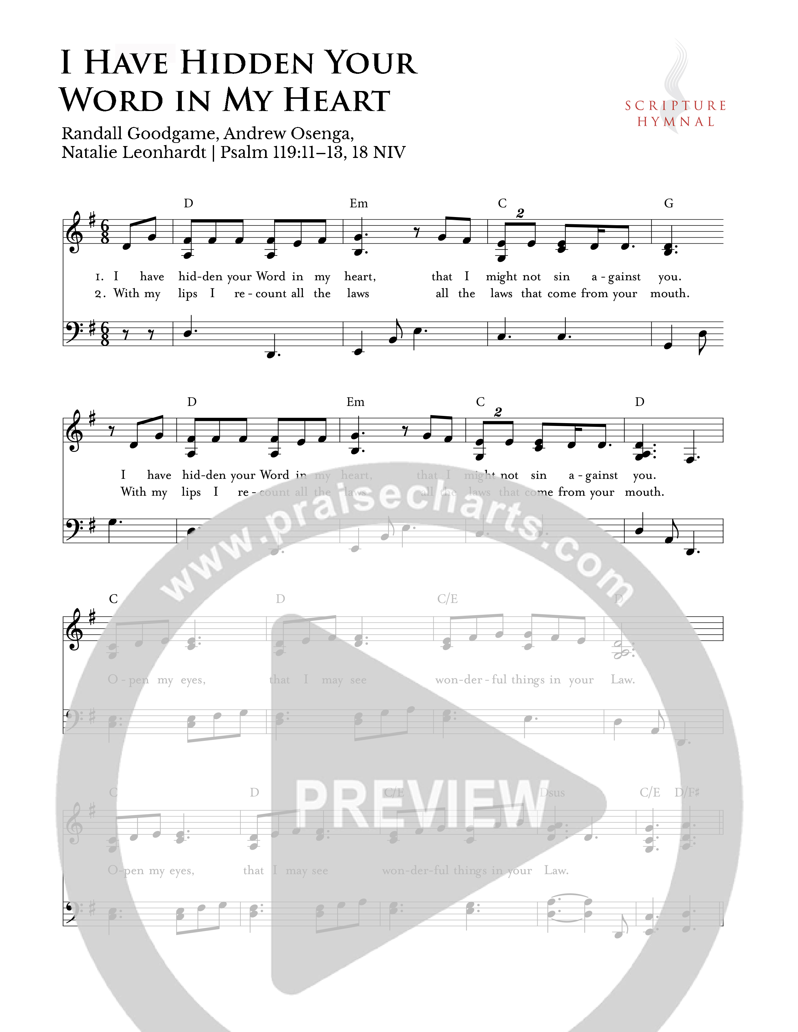 I Have Hidden Your Word In My Heart Lead Sheet Melody (Scripture Hymnal)