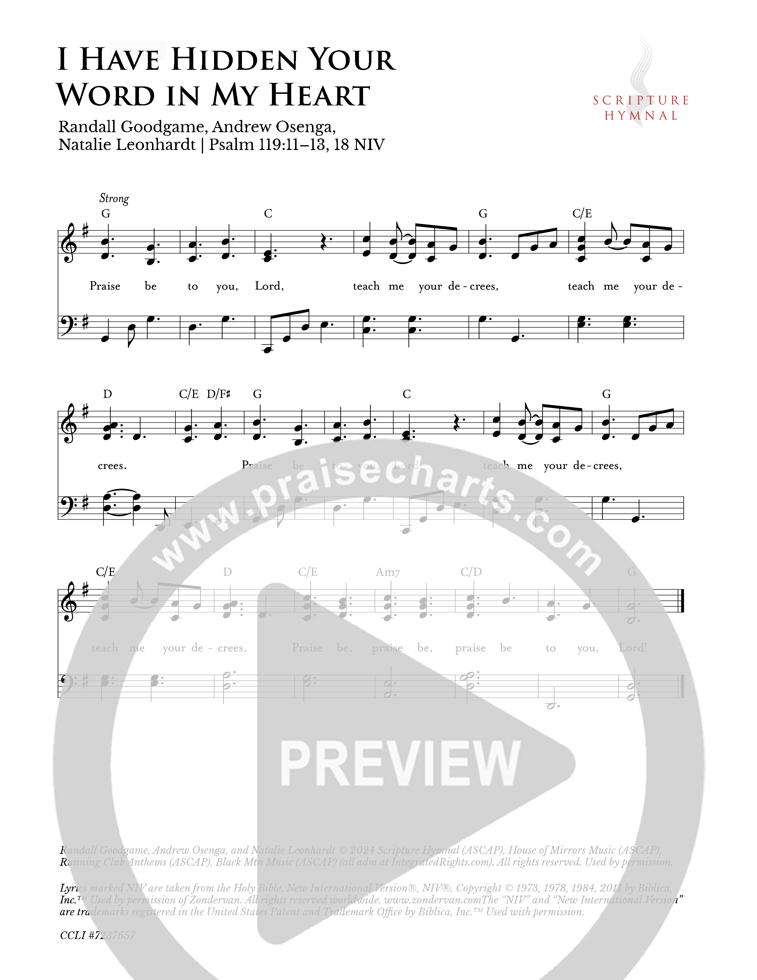 I Have Hidden Your Word In My Heart Lead Sheet Melody (Scripture Hymnal)